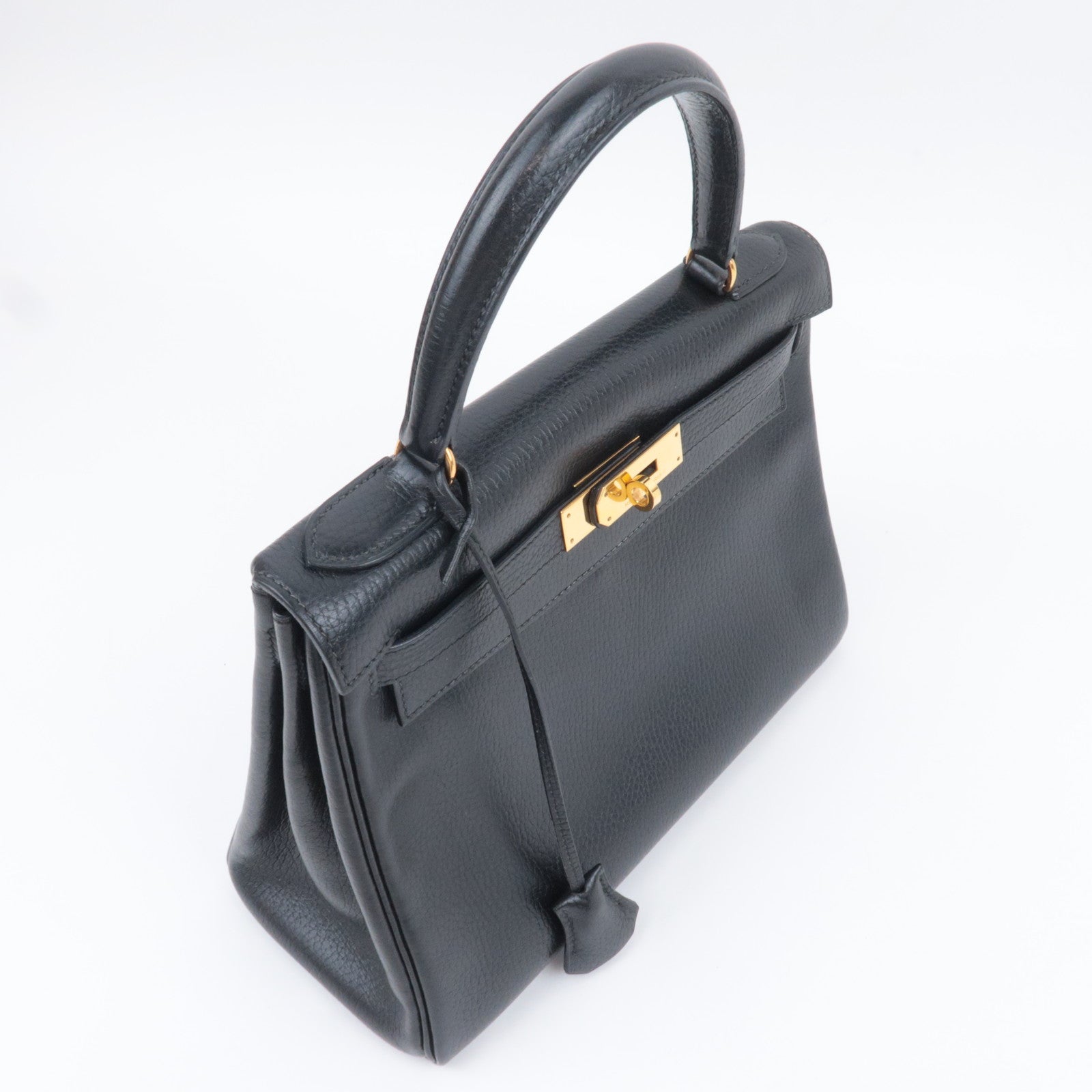HERMES Kelly 28 〇S Stamp (1989) Ardennes Black Gold HDW