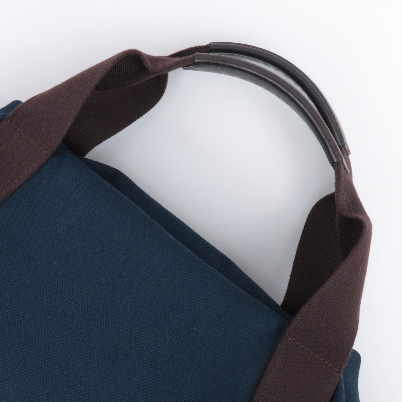 HERMES Sac De Pansage Groom Canvas Leather Backpack Navy Brown