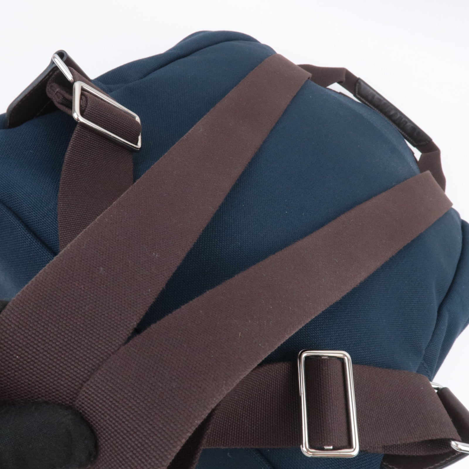 HERMES Sac De Pansage Groom Canvas Leather Backpack Navy Brown