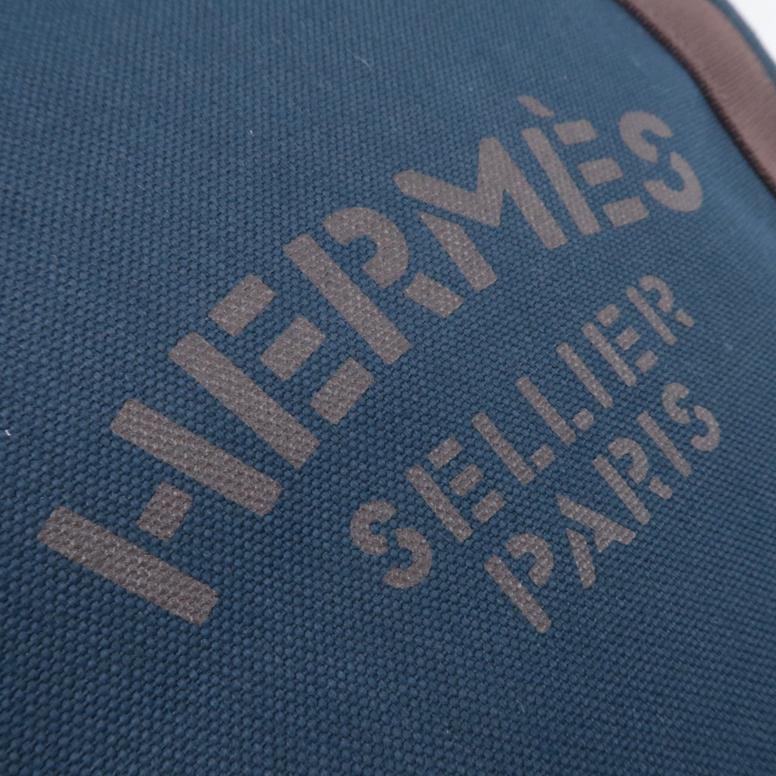 HERMES Sac De Pansage Groom Canvas Leather Backpack Navy Brown