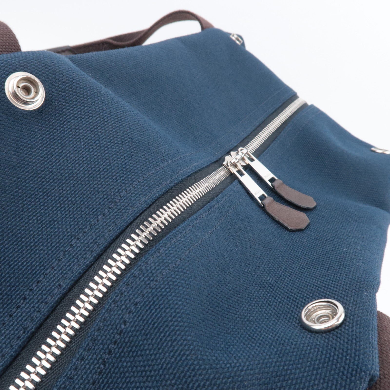 HERMES Sac De Pansage Groom Canvas Leather Backpack Navy Brown