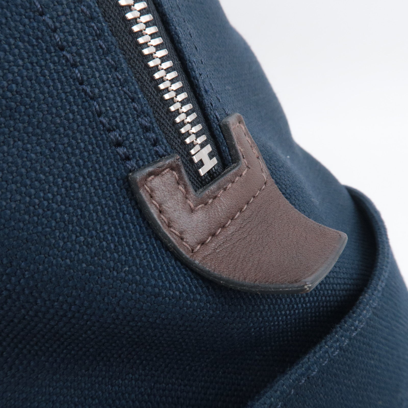 HERMES Sac De Pansage Groom Canvas Leather Backpack Navy Brown