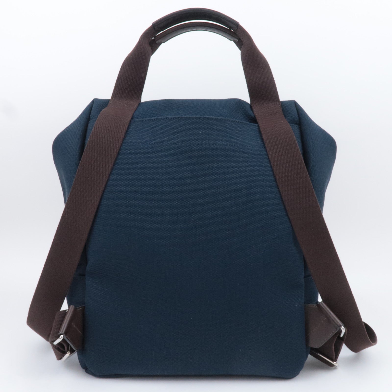 HERMES Sac De Pansage Groom Canvas Leather Backpack Navy Brown