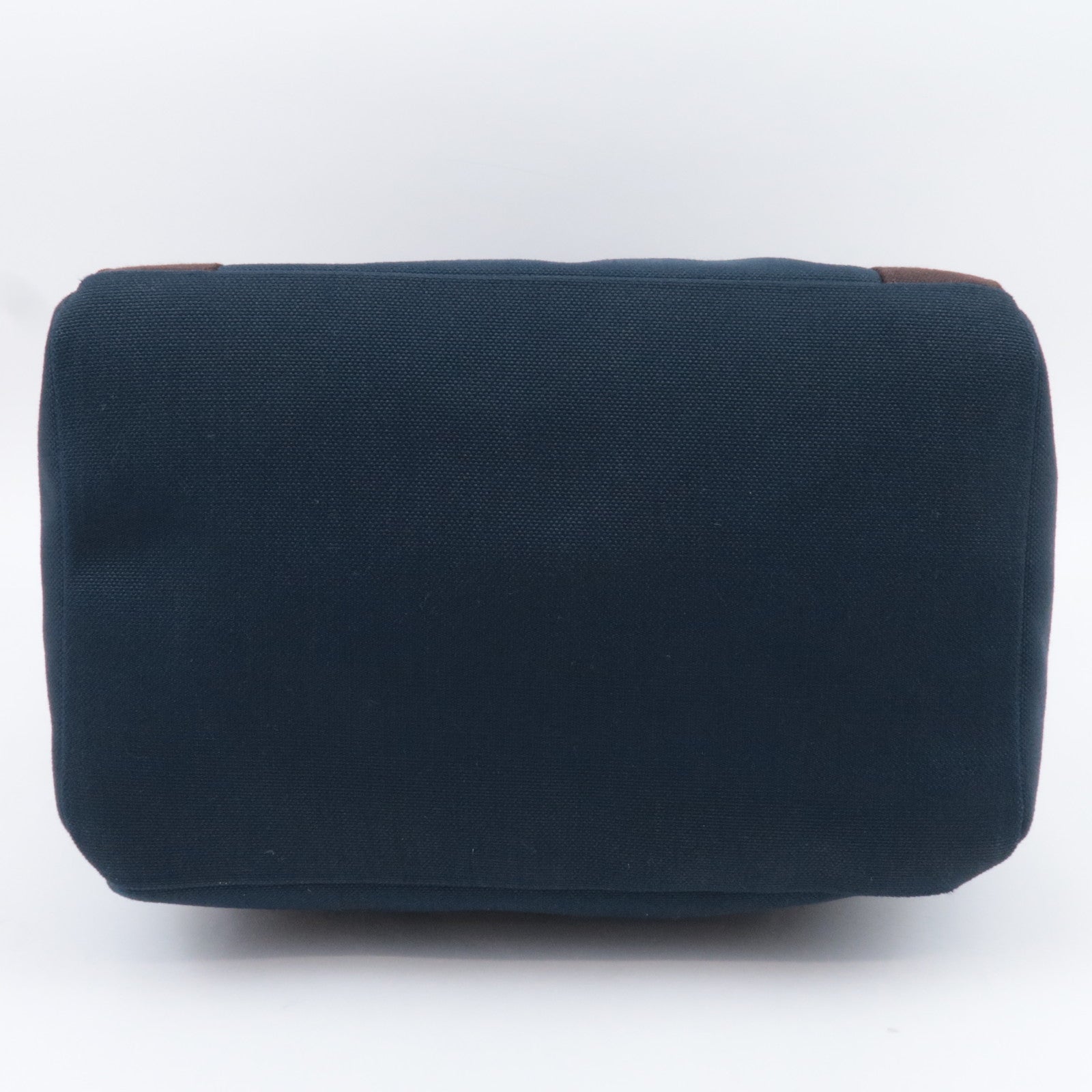 HERMES Sac De Pansage Groom Canvas Leather Backpack Navy Brown