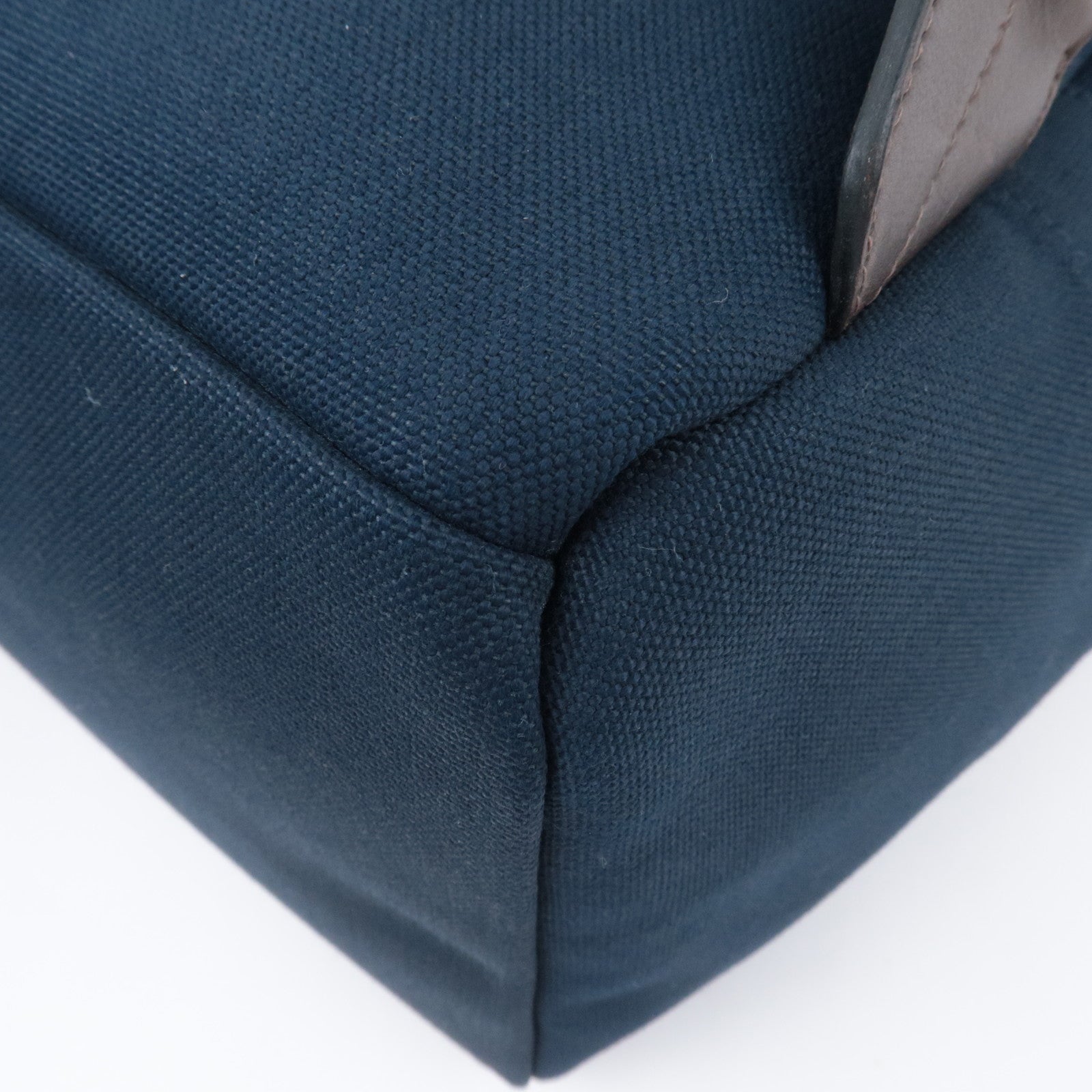 HERMES Sac De Pansage Groom Canvas Leather Backpack Navy Brown