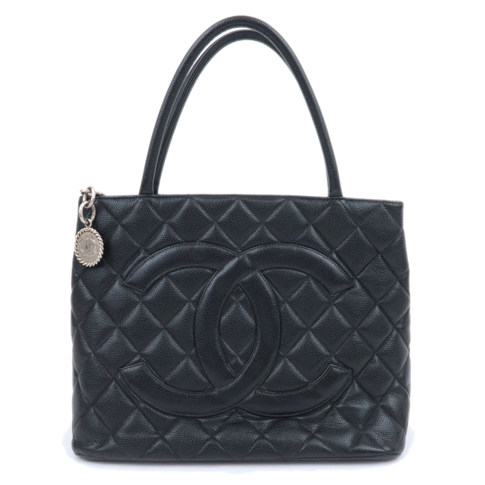CHANEL Medallion Tote Bag Caviarskin Black Silver HDW A0180490145