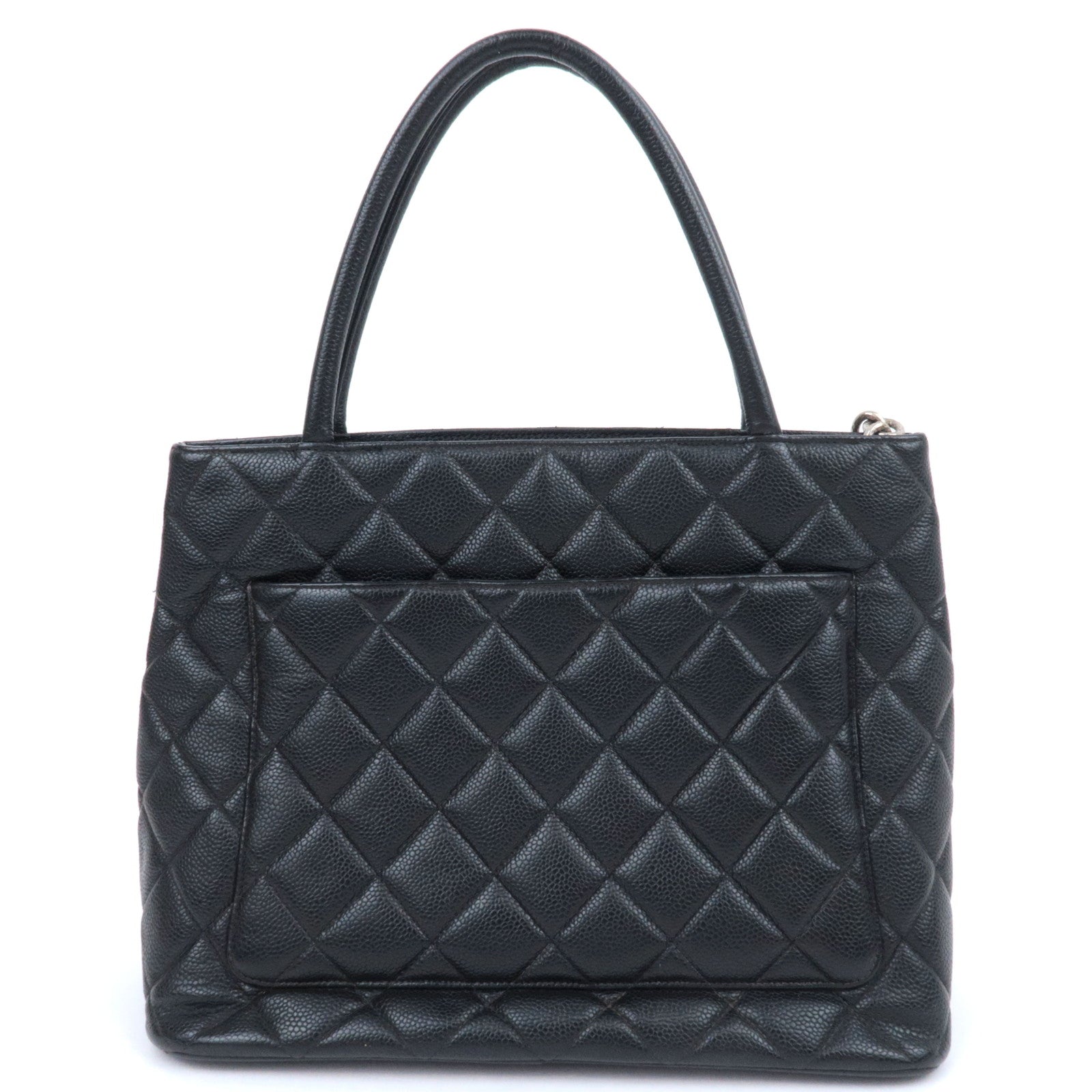 CHANEL Medallion Tote Bag Caviarskin Black Silver HDW A01804
