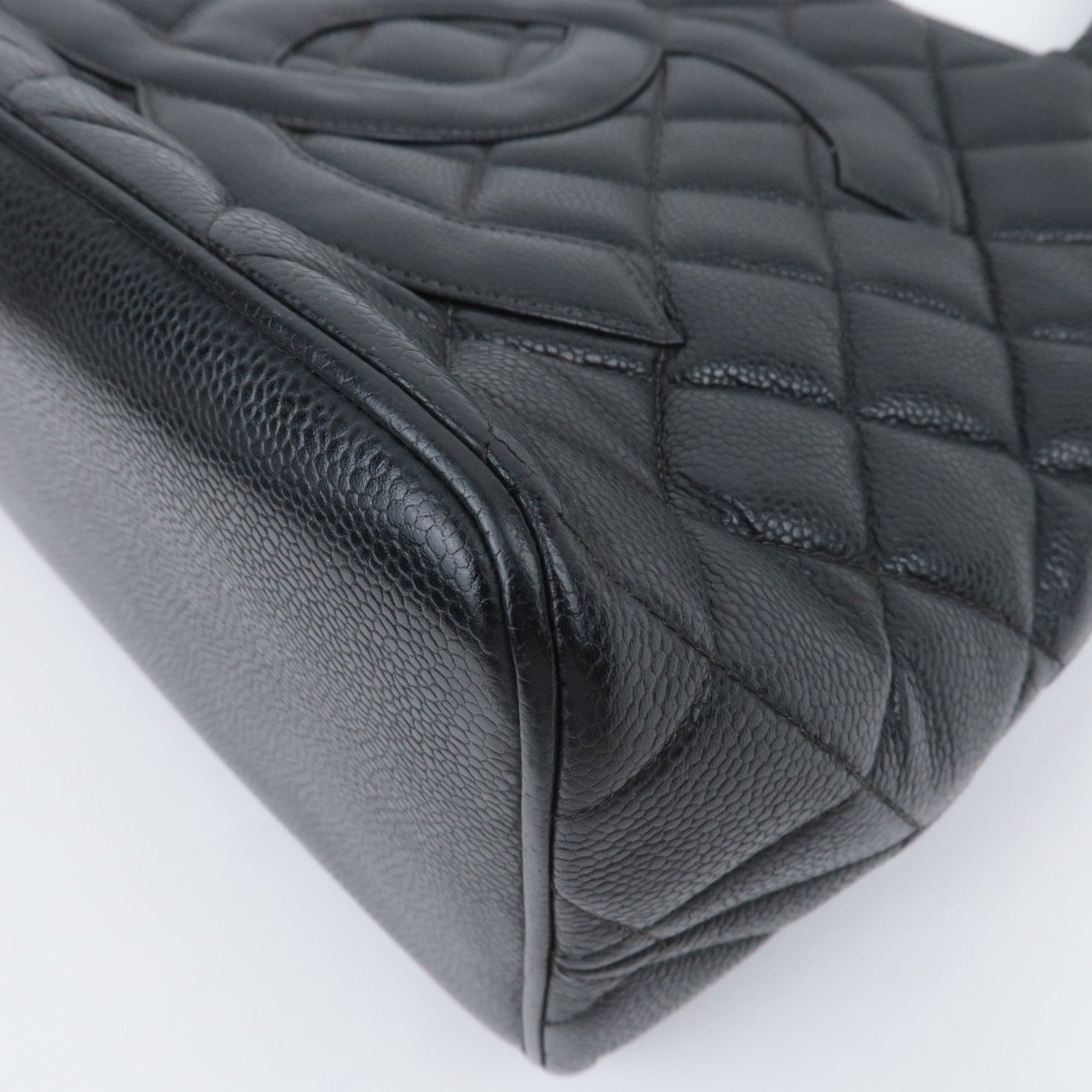 CHANEL Medallion Tote Bag Caviarskin Black Silver HDW A01804