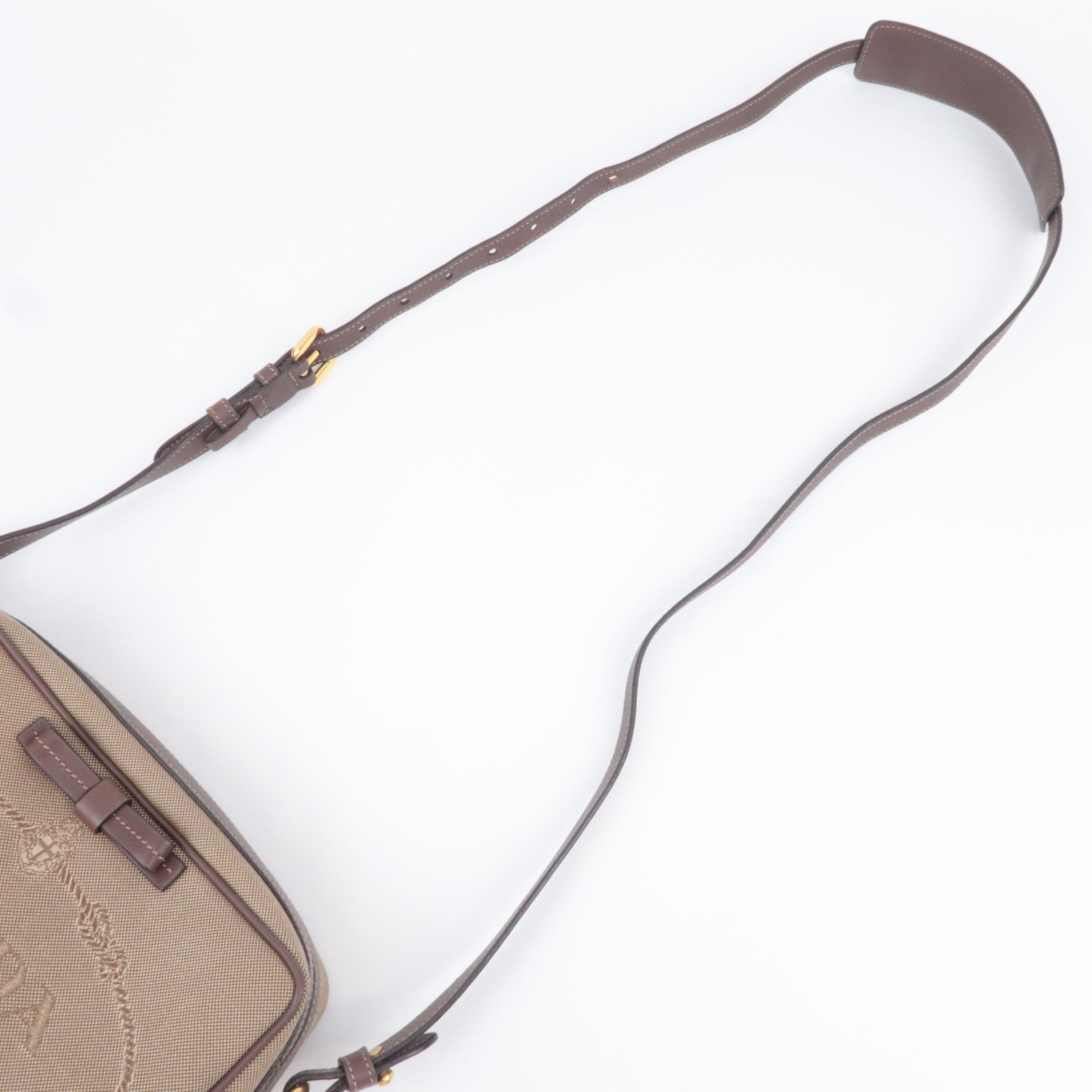 PRADA Logo Jacquard Shoulder Bag Beige