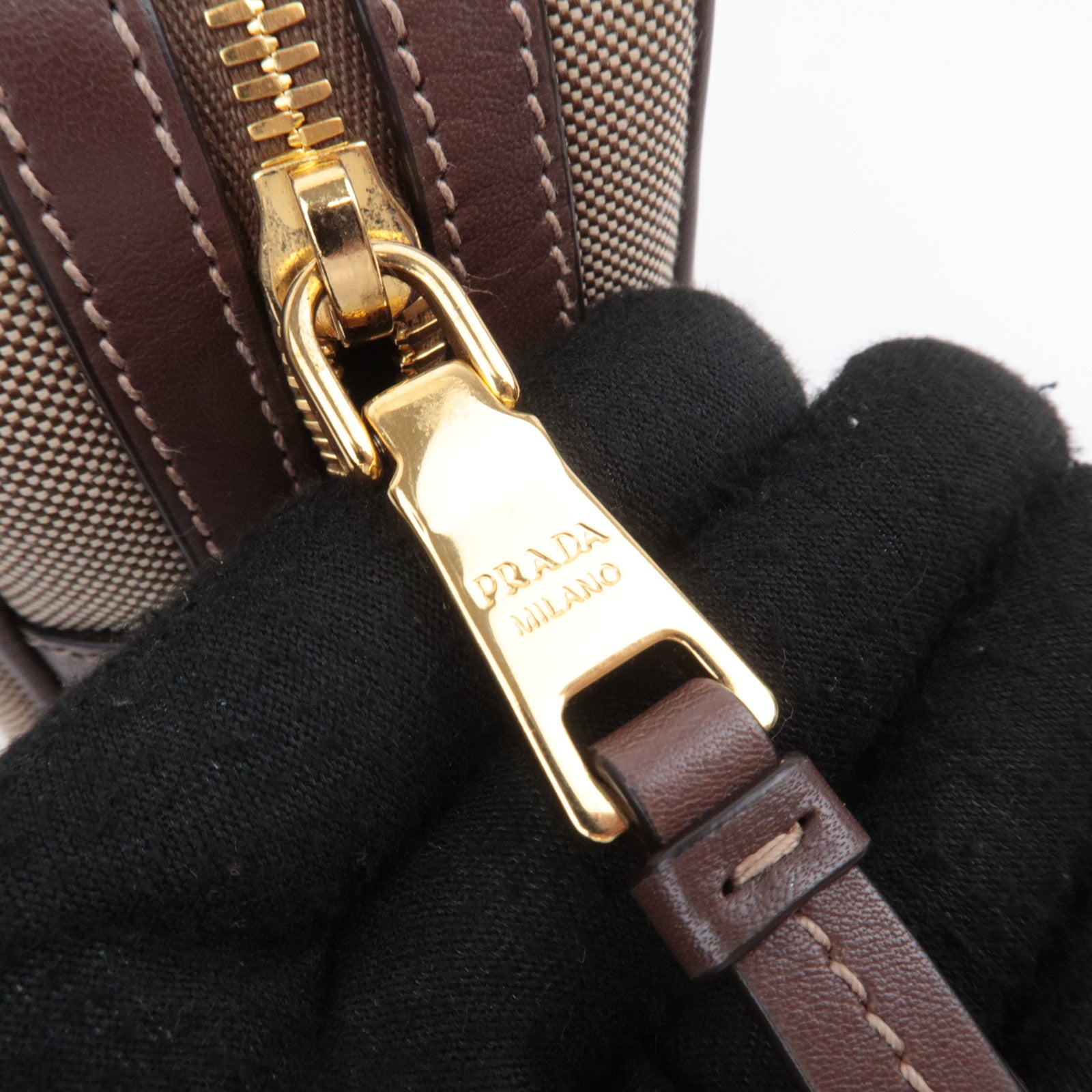 PRADA Logo Jacquard Shoulder Bag Beige