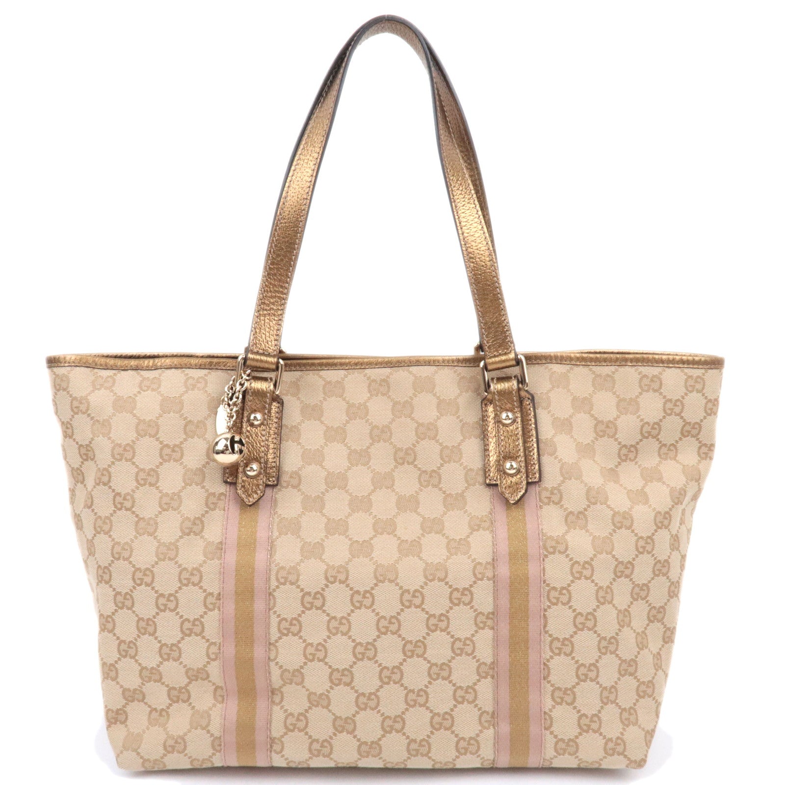 GUCCI Sherry GG Canvas Tote Bag Beige Gold 13926090155
