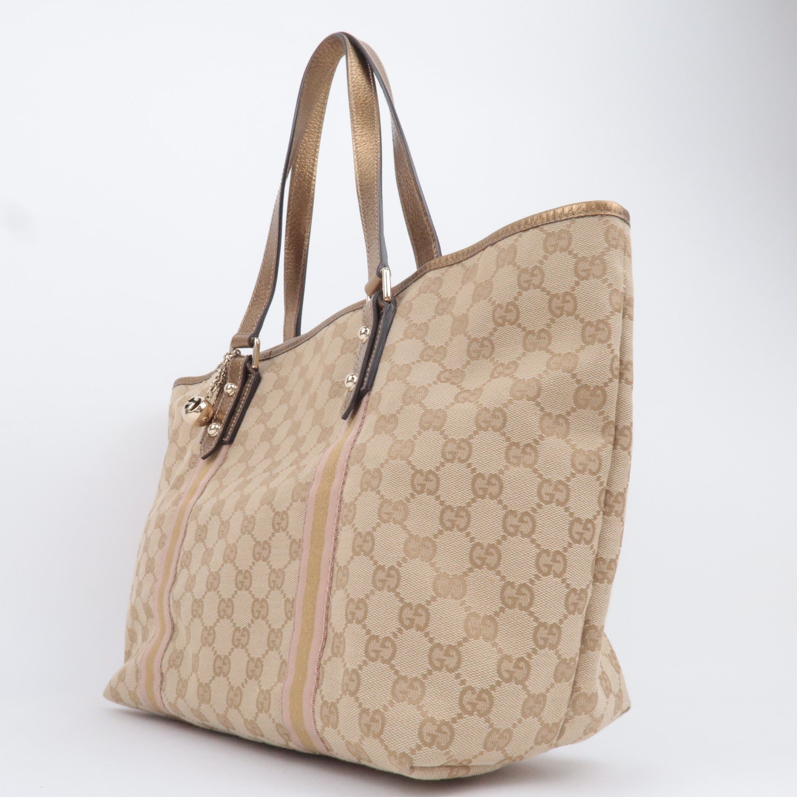 GUCCI Sherry GG Canvas Tote Bag Beige Gold 139260