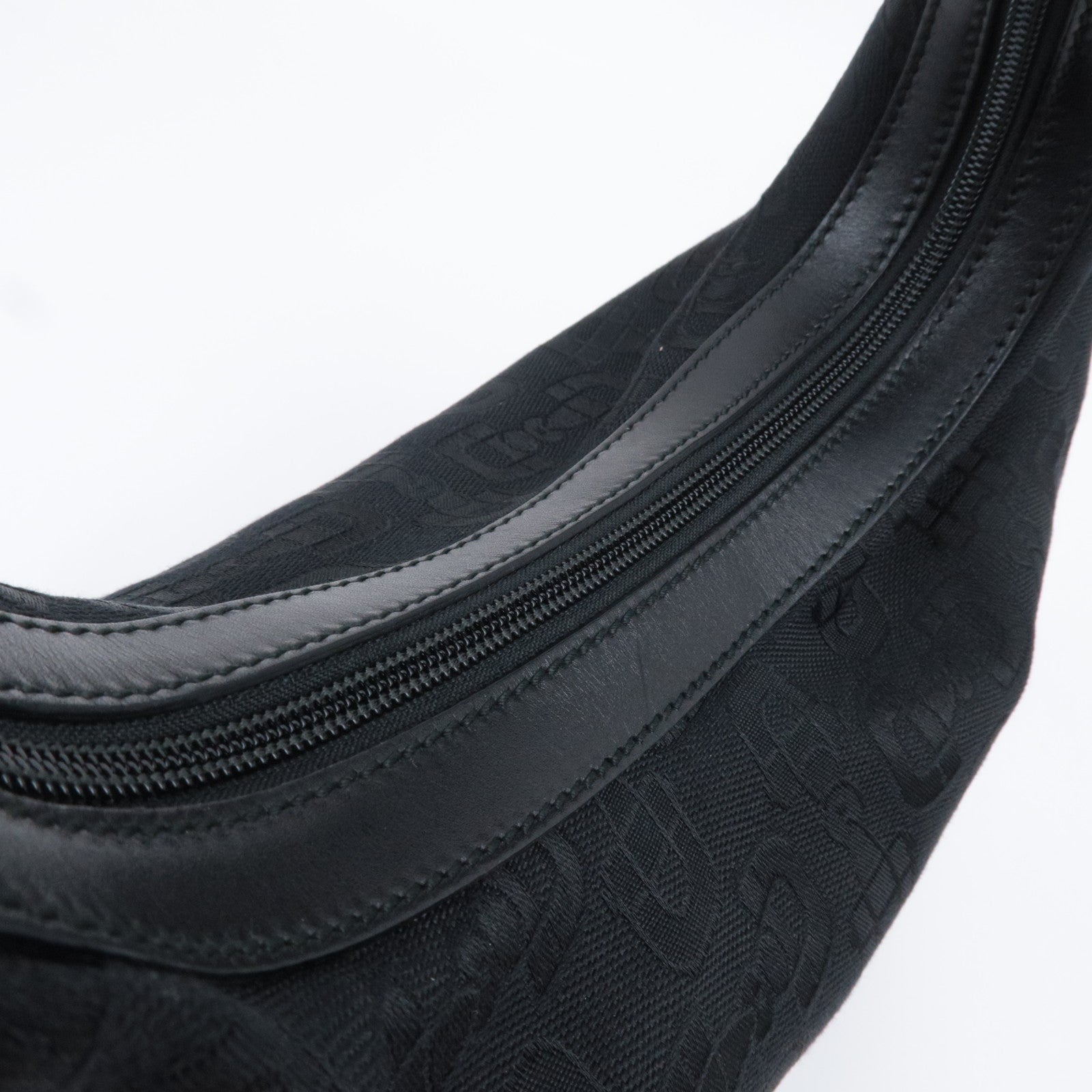 GUCCI Horsebit Canvas Leather Shoulder Bag Black Green 211524