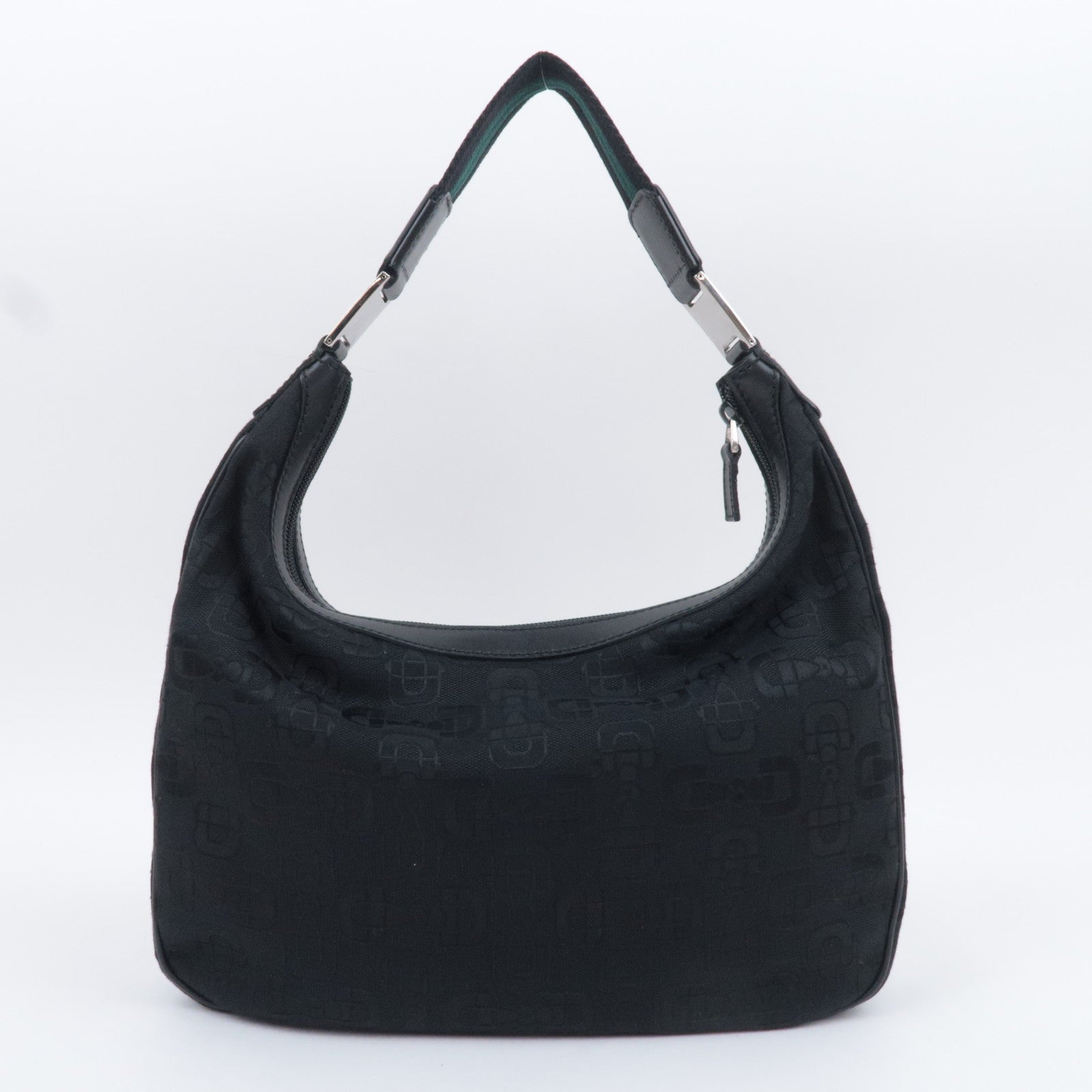 GUCCI Horsebit Canvas Leather Shoulder Bag Black Green 211524