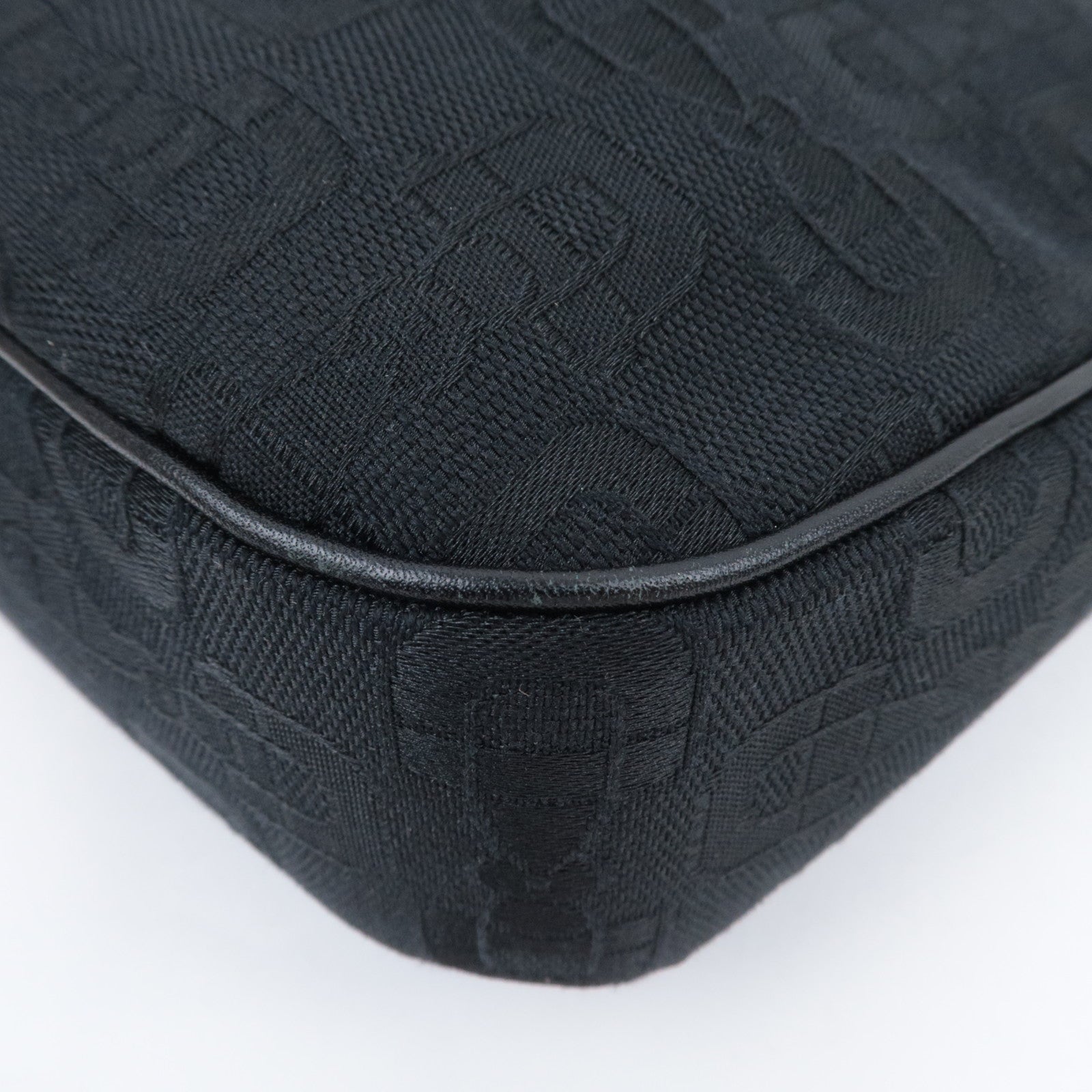 GUCCI Horsebit Canvas Leather Shoulder Bag Black Green 211524