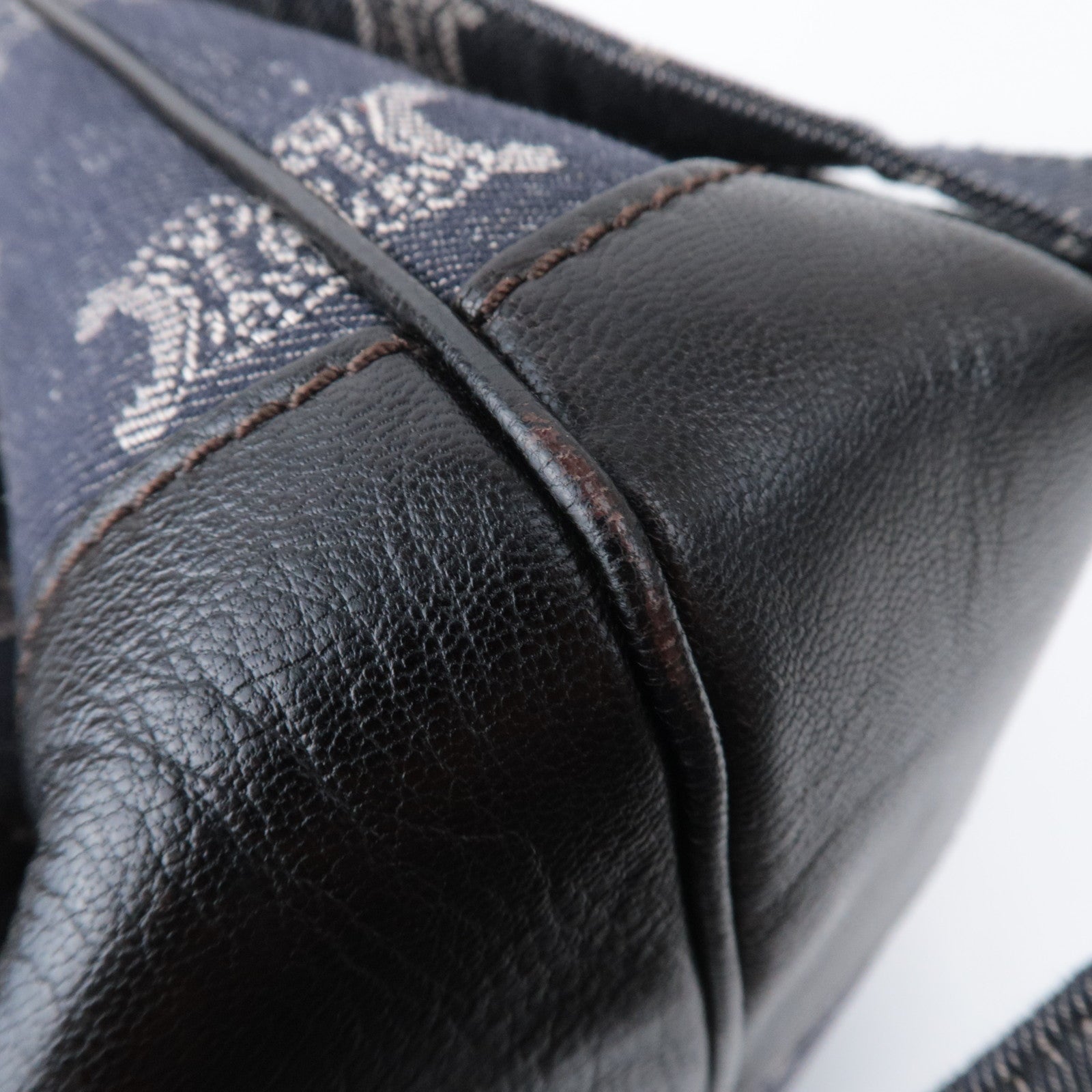 CELINE Paris Macadam 2Way Denim Leather Handbag Navy Black *Strap, Clochette