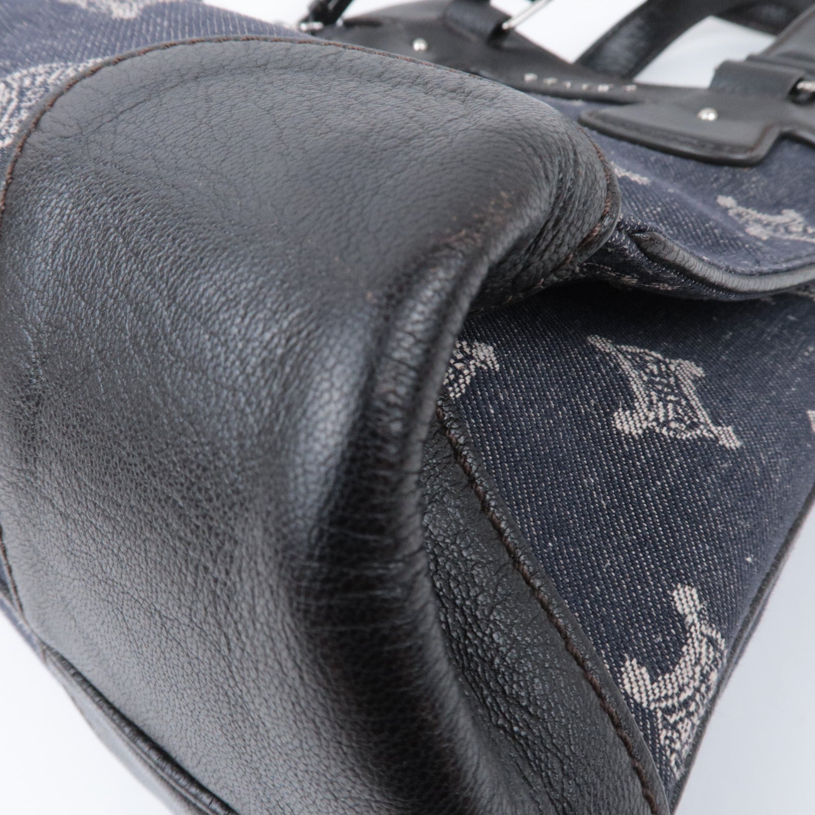 CELINE Paris Macadam 2Way Denim Leather Handbag Navy Black *Strap, Clochette