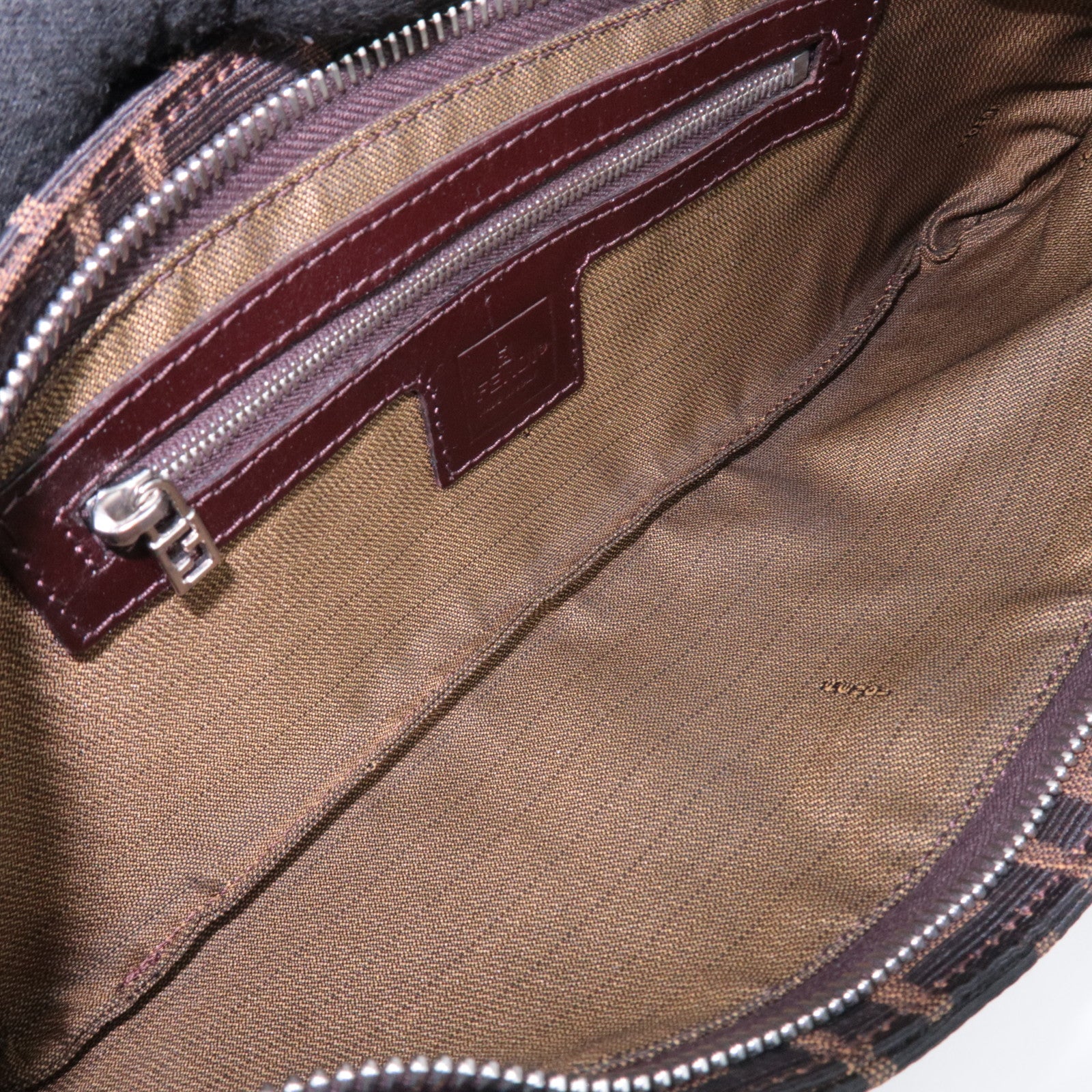 FENDI Zucca Canvas Leather Shoulder Bag Brown Black