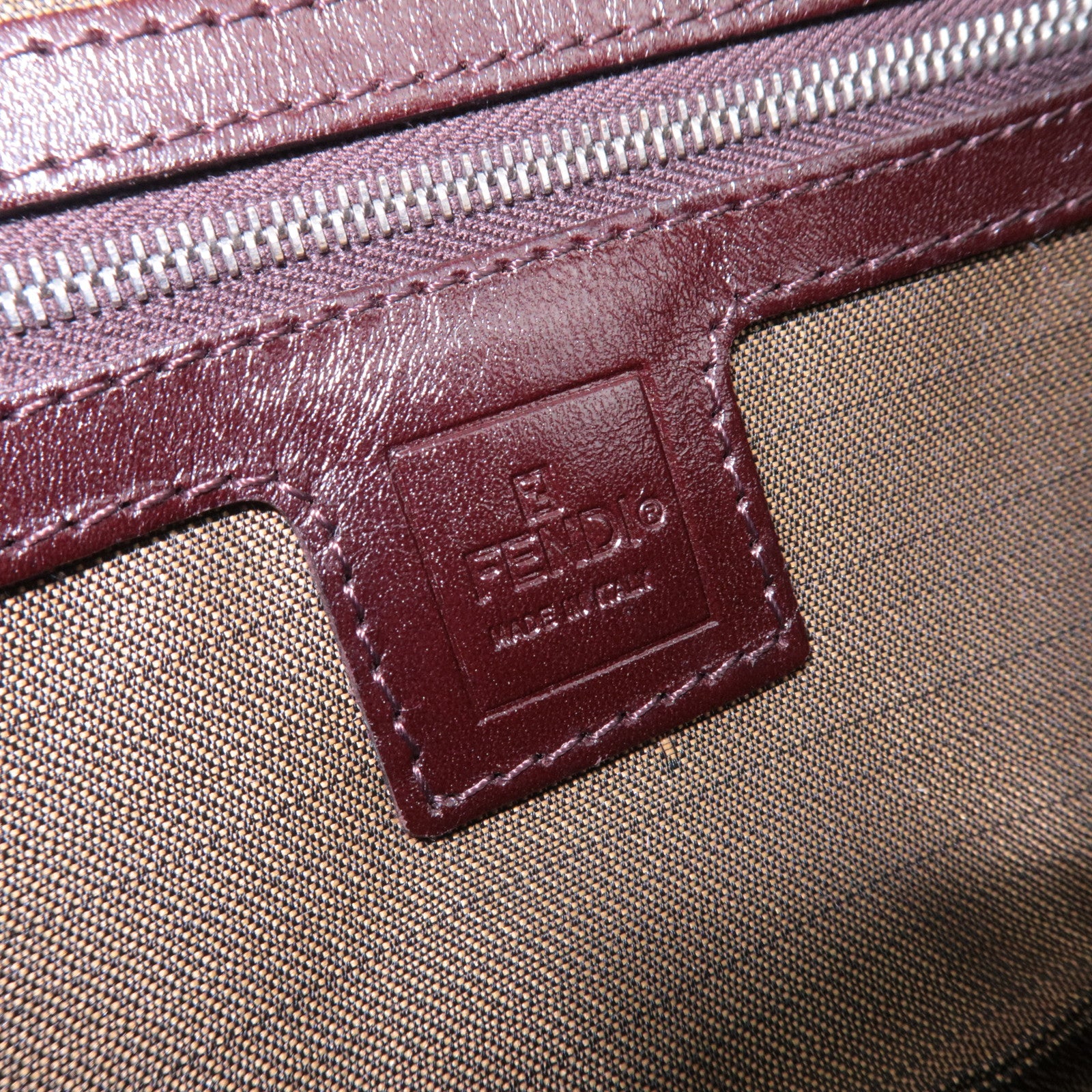 FENDI Zucca Canvas Leather Shoulder Bag Brown Black