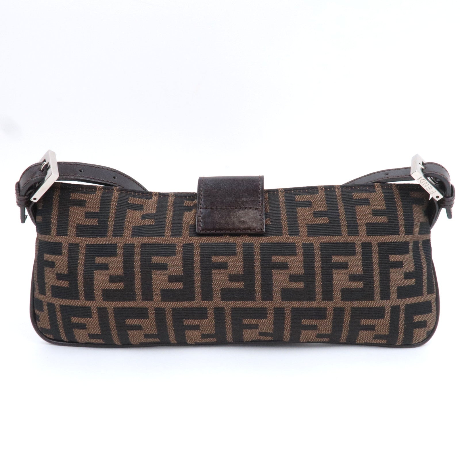 FENDI Zucca Canvas Leather Shoulder Bag Brown Black