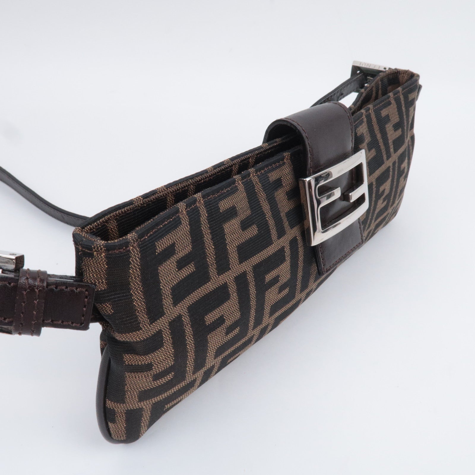 FENDI Zucca Canvas Leather Shoulder Bag Brown Black