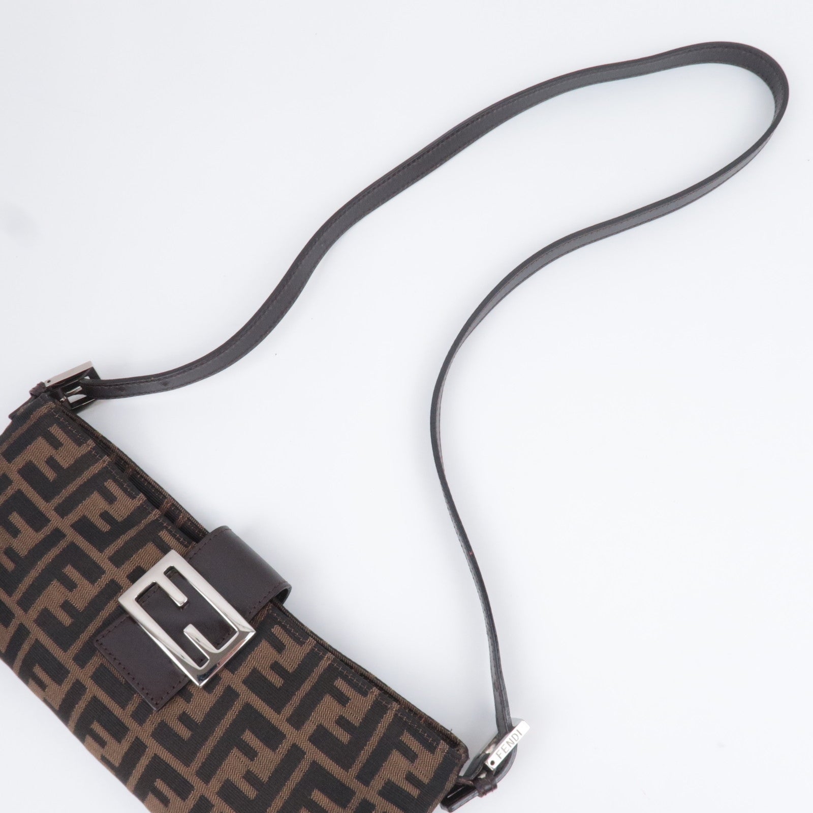 FENDI Zucca Canvas Leather Shoulder Bag Brown Black