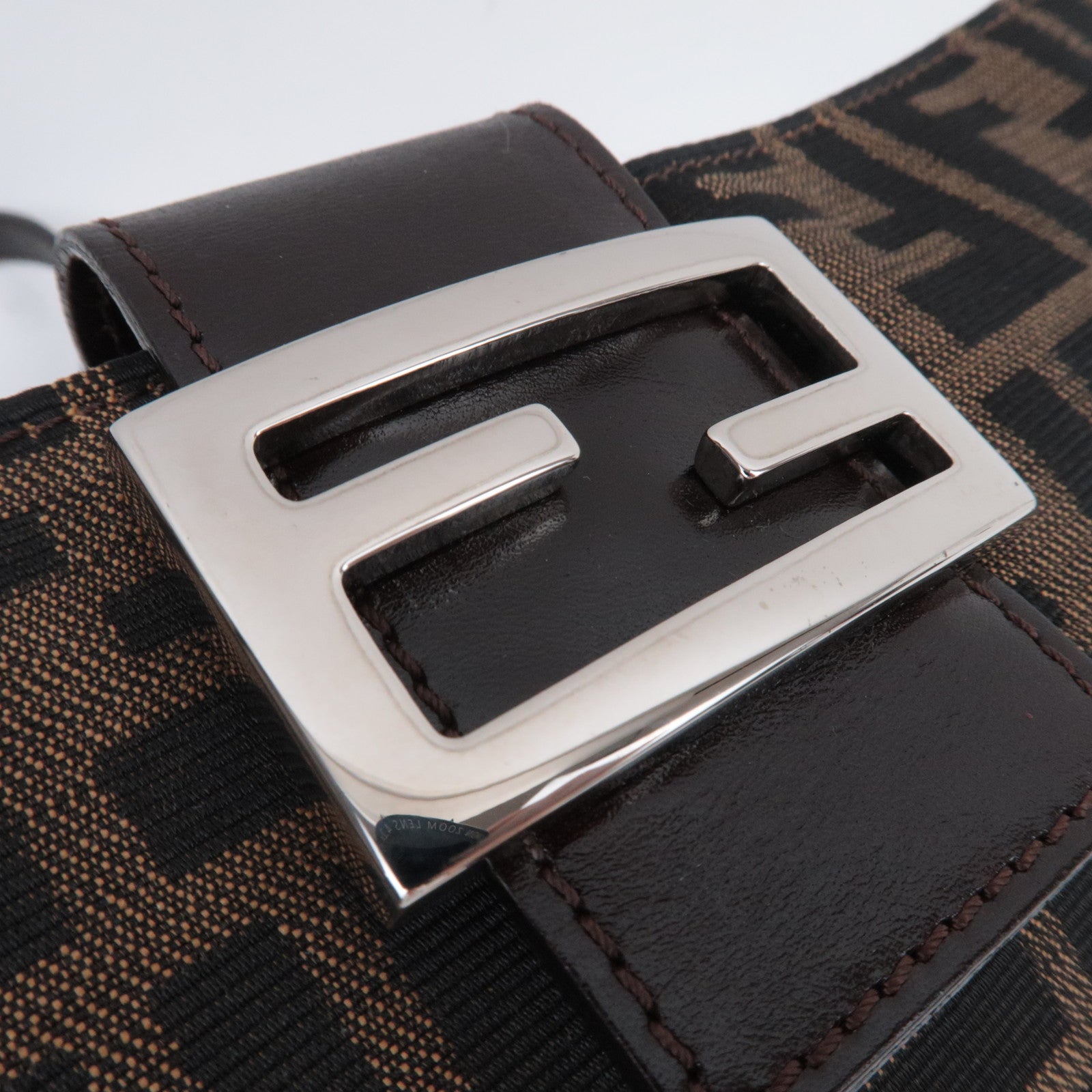 FENDI Zucca Canvas Leather Shoulder Bag Brown Black