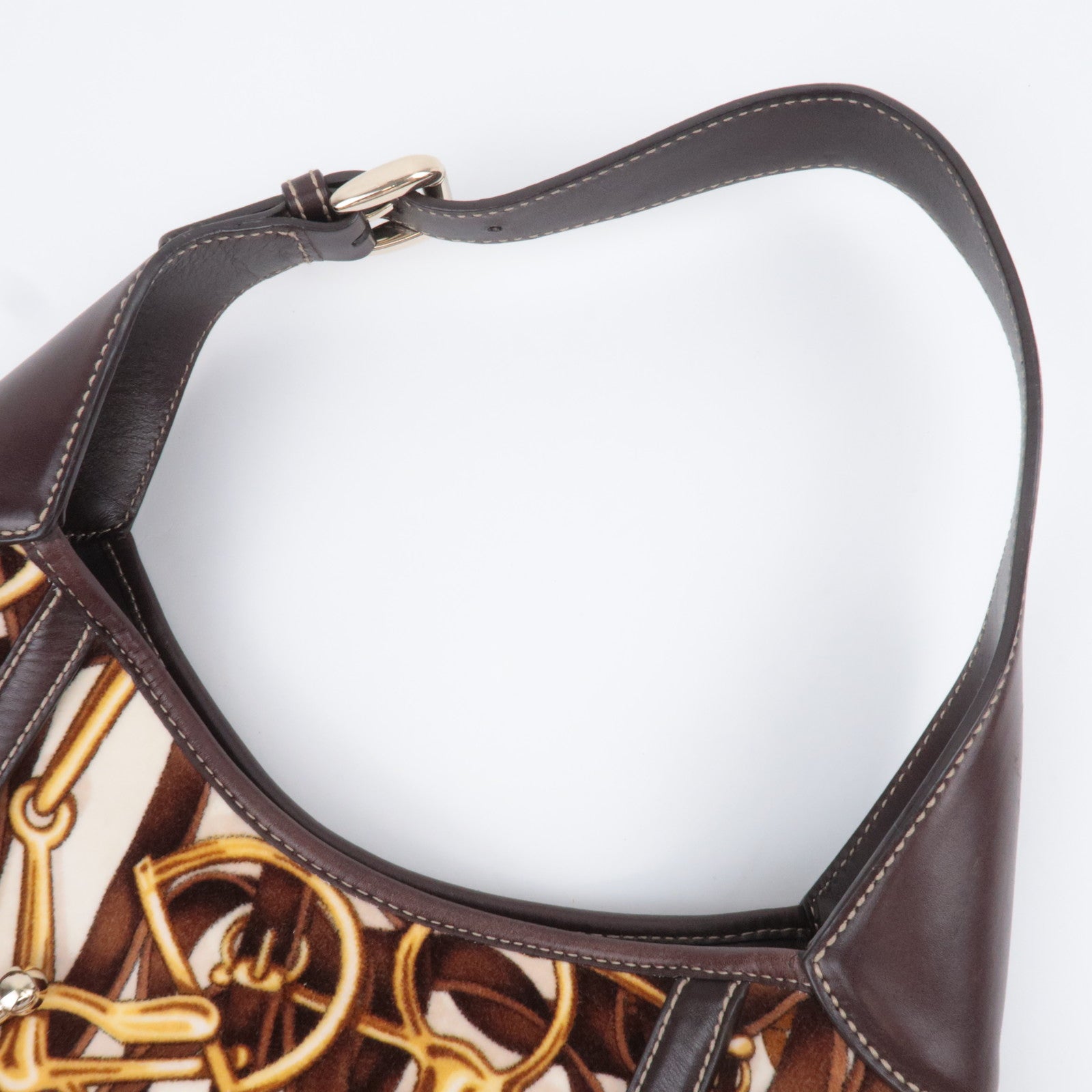 GUCCI Horsebit Velour Leather Shoulder Bag Brown