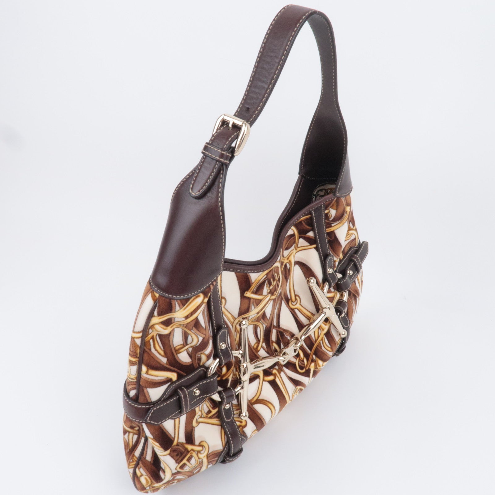 GUCCI Horsebit Velour Leather Shoulder Bag Brown