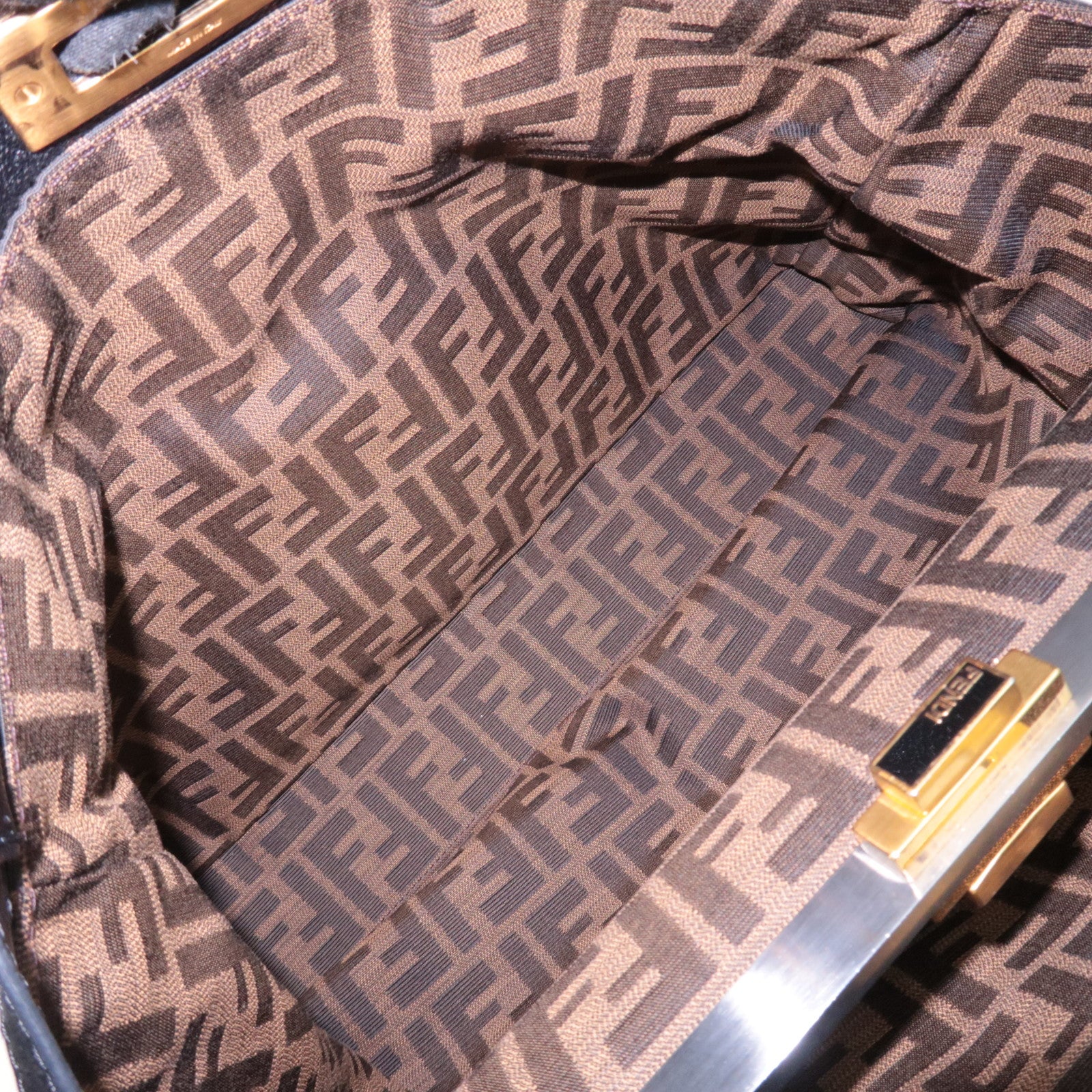 FENDI Peekaboo Large 2Way Leather Handbag Black 8BN210