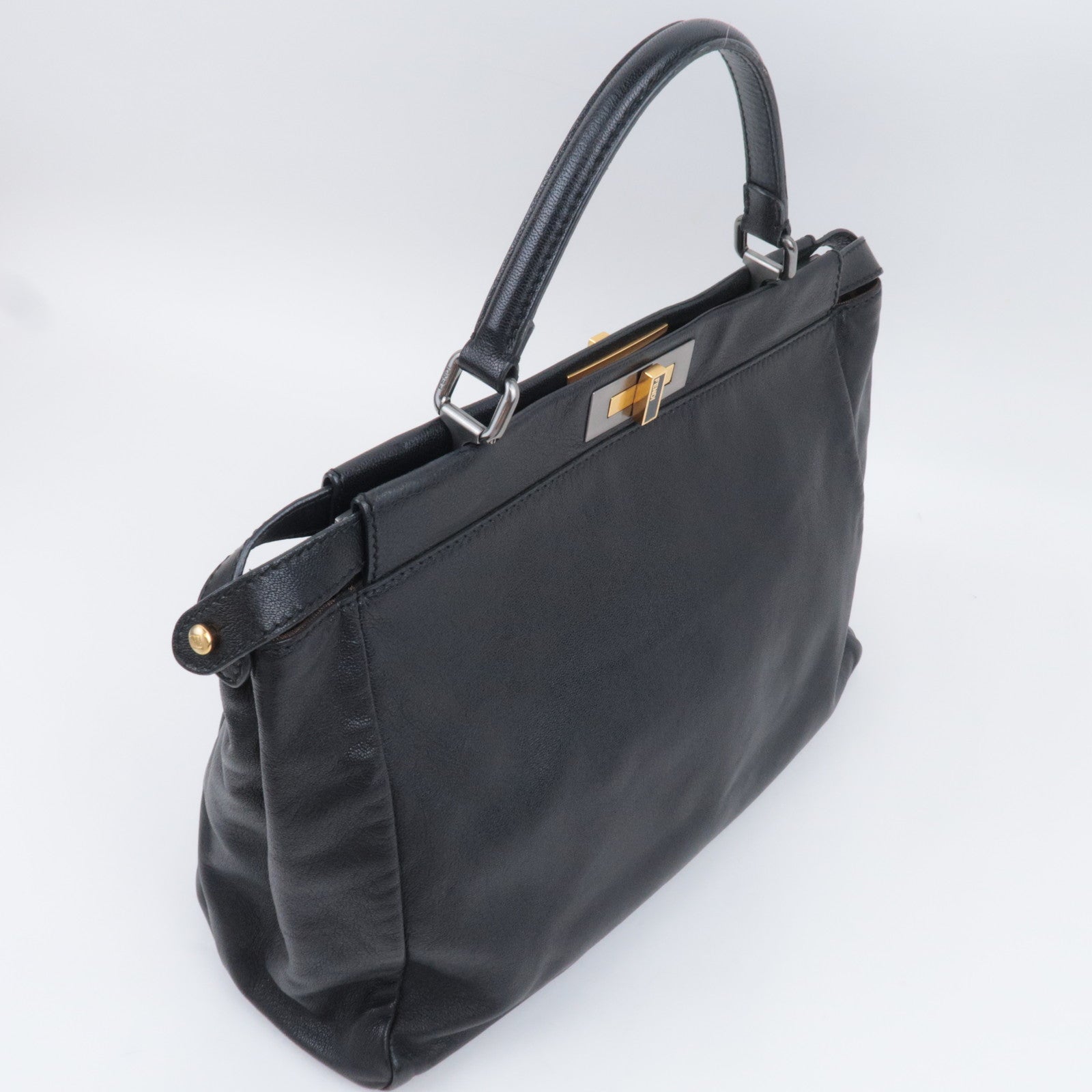 FENDI Peekaboo Large 2Way Leather Handbag Black 8BN210