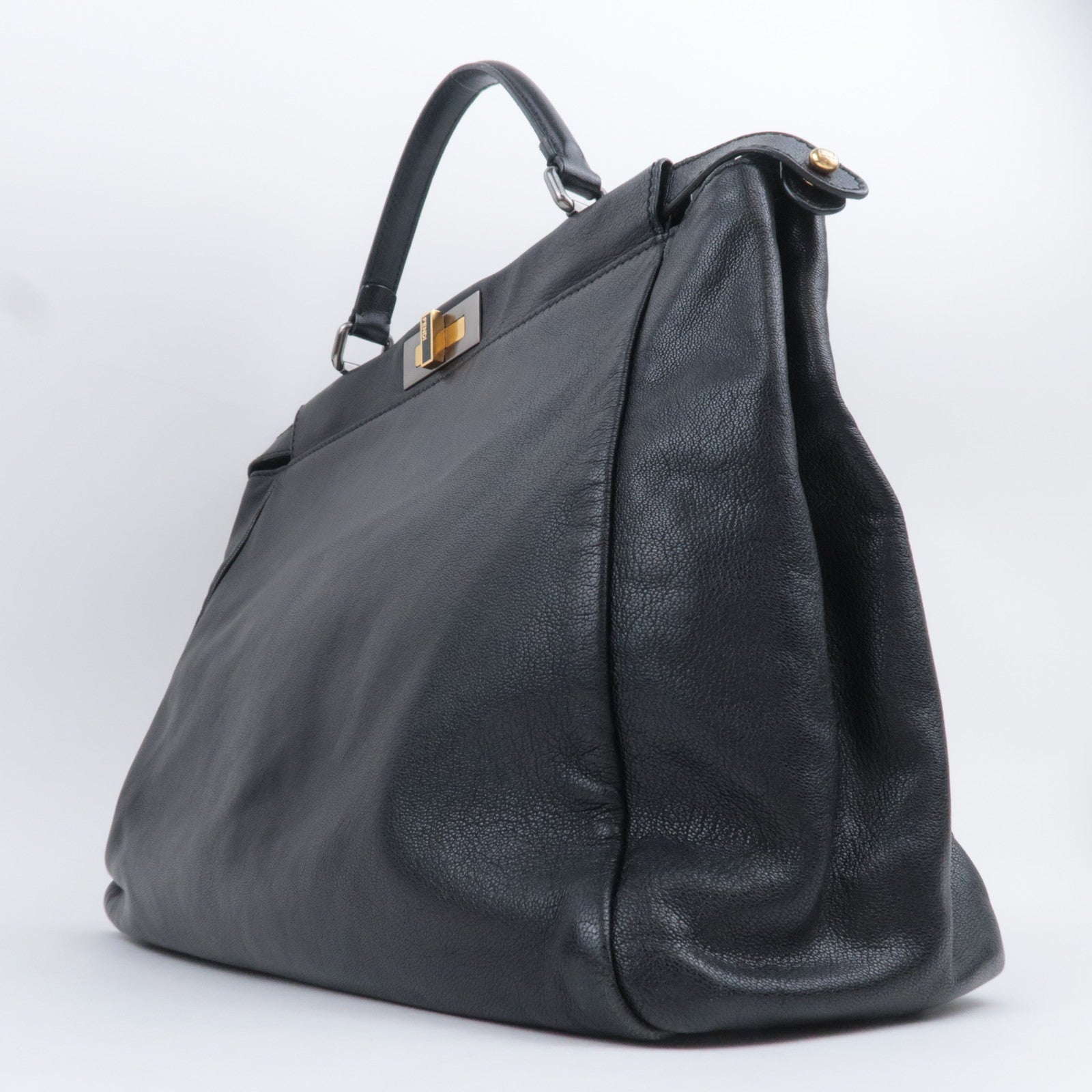 FENDI Peekaboo Large 2Way Leather Handbag Black 8BN210