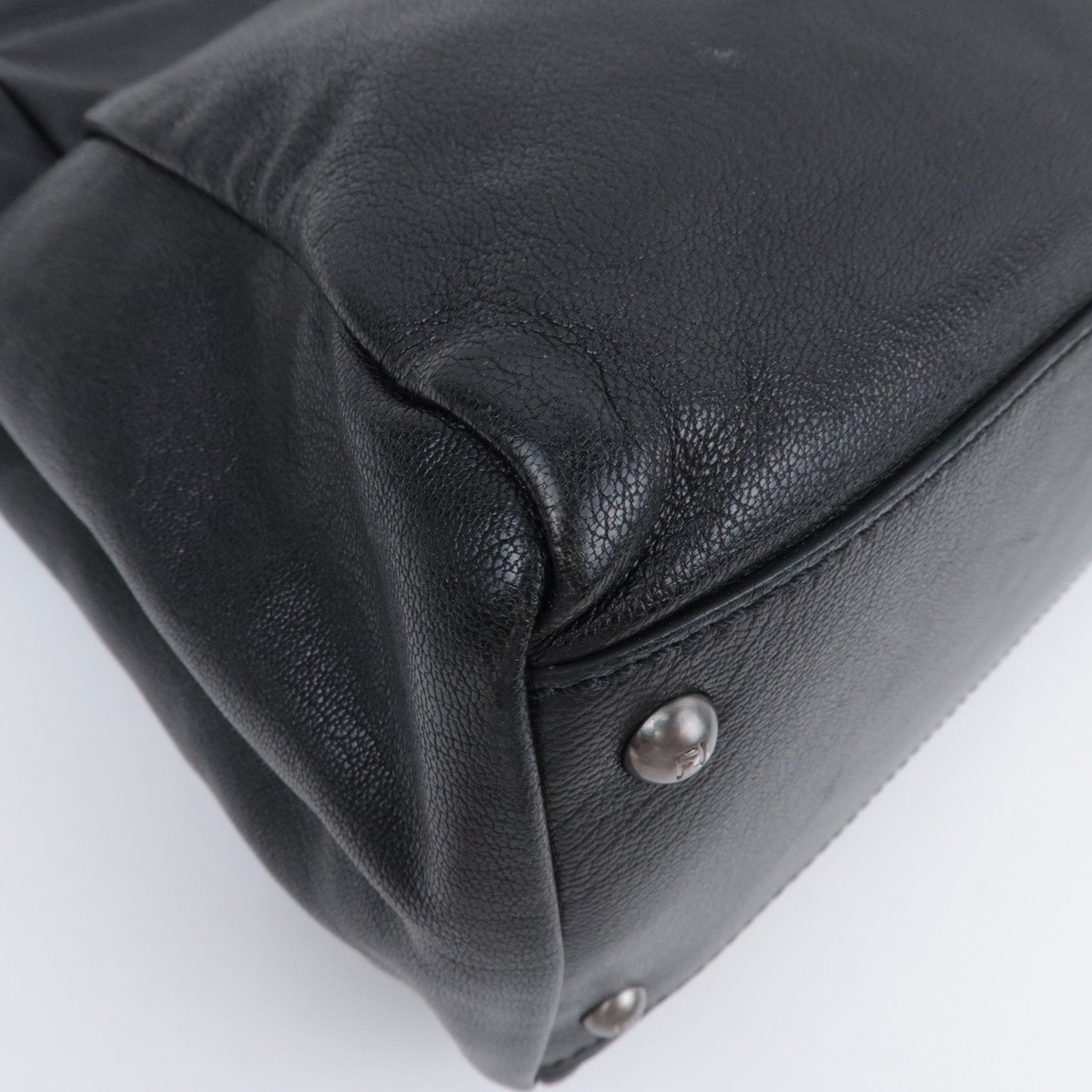 FENDI Peekaboo Large 2Way Leather Handbag Black 8BN210