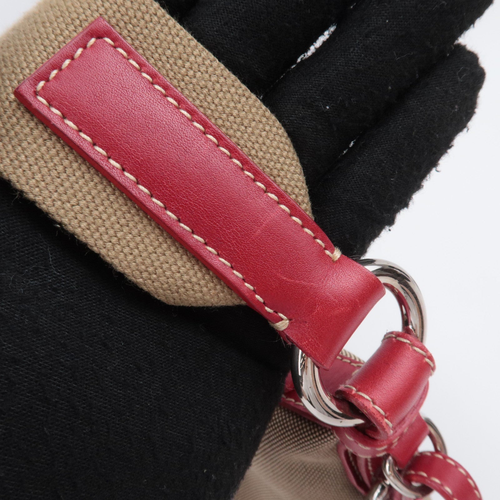 PRADA Logo Jacquard Shoulder Bag Beige Red