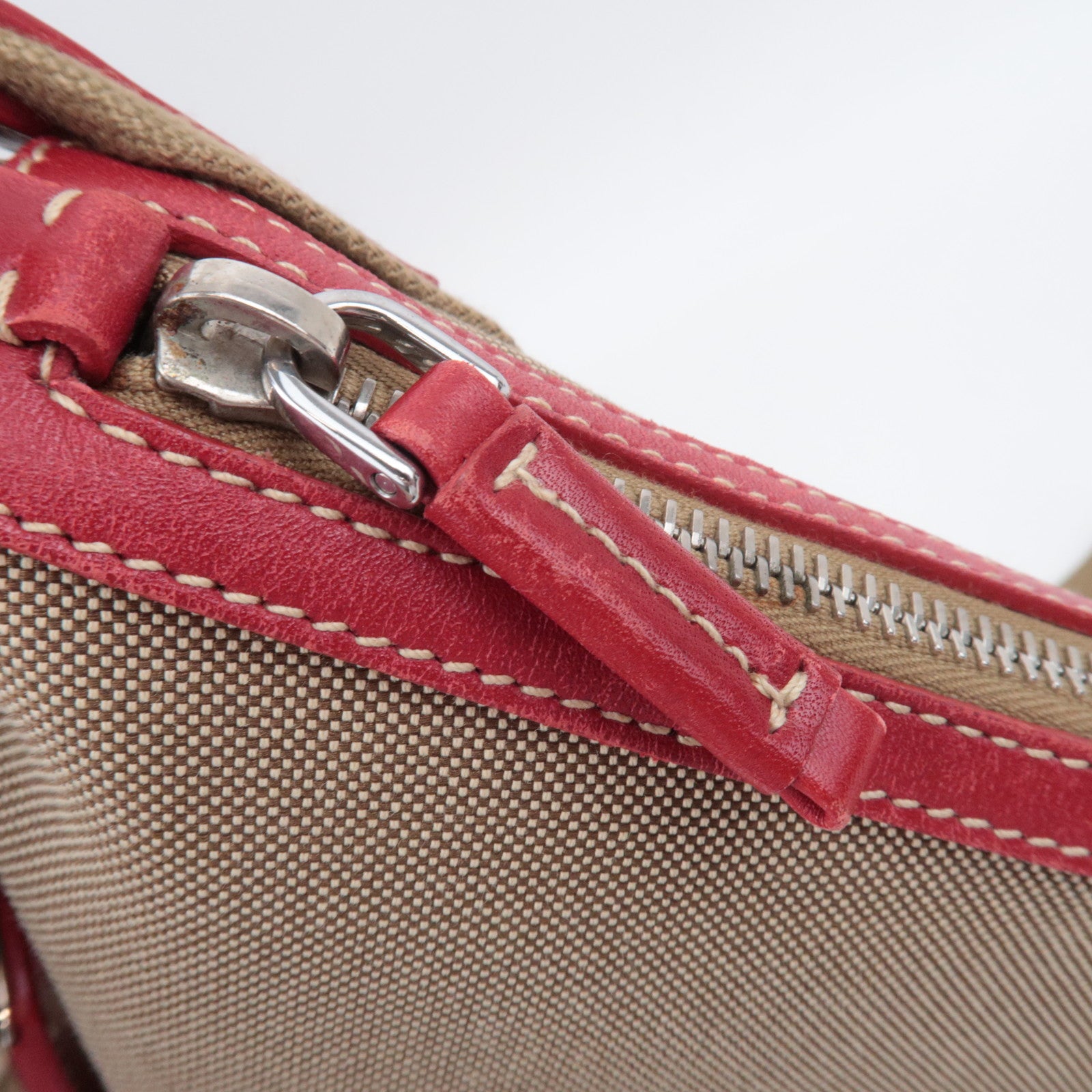PRADA Logo Jacquard Shoulder Bag Beige Red