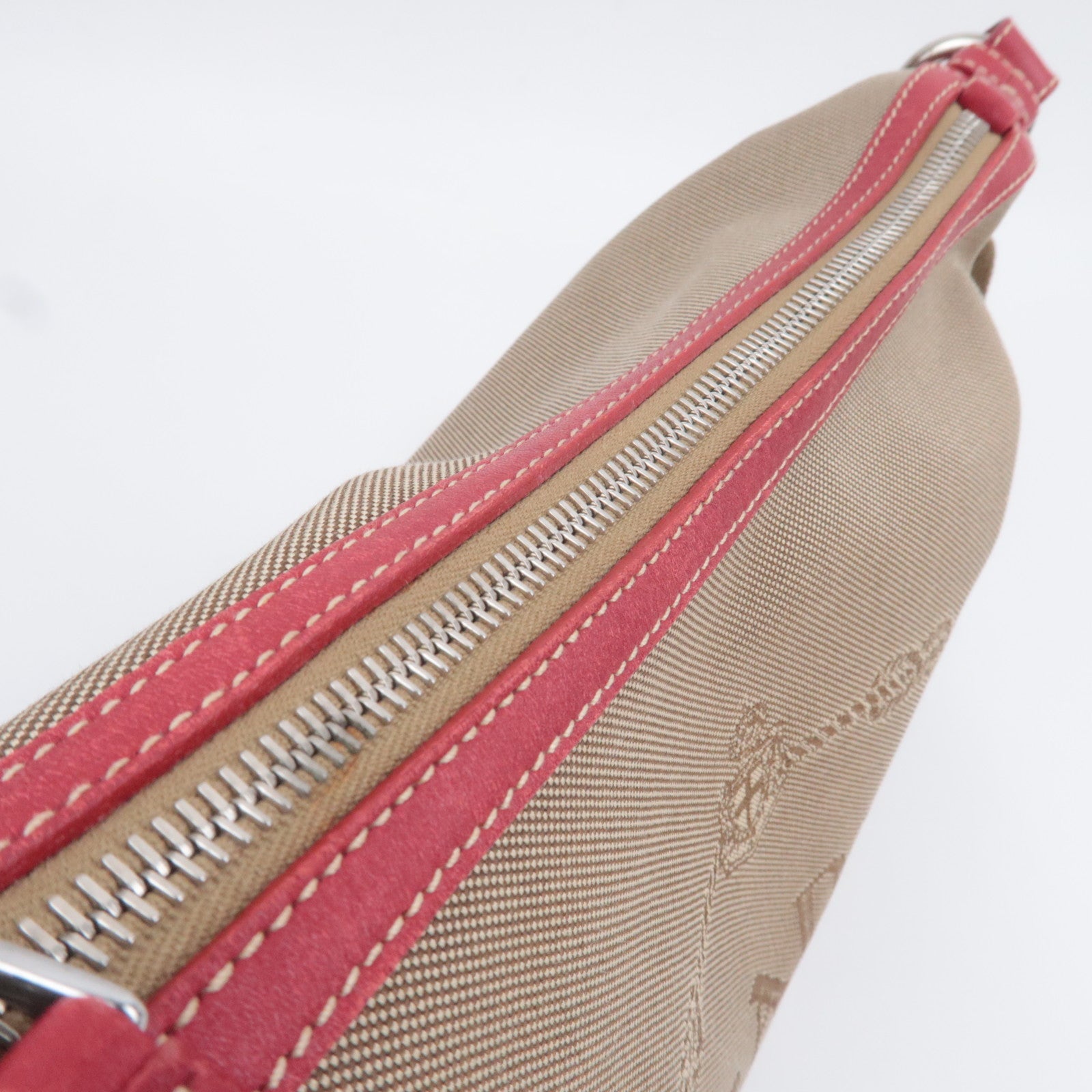 PRADA Logo Jacquard Shoulder Bag Beige Red