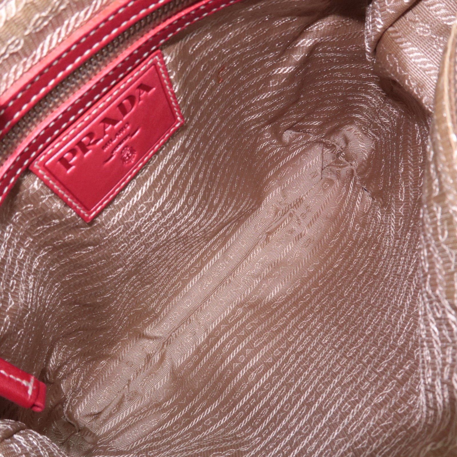 PRADA Logo Jacquard Shoulder Bag Beige Red