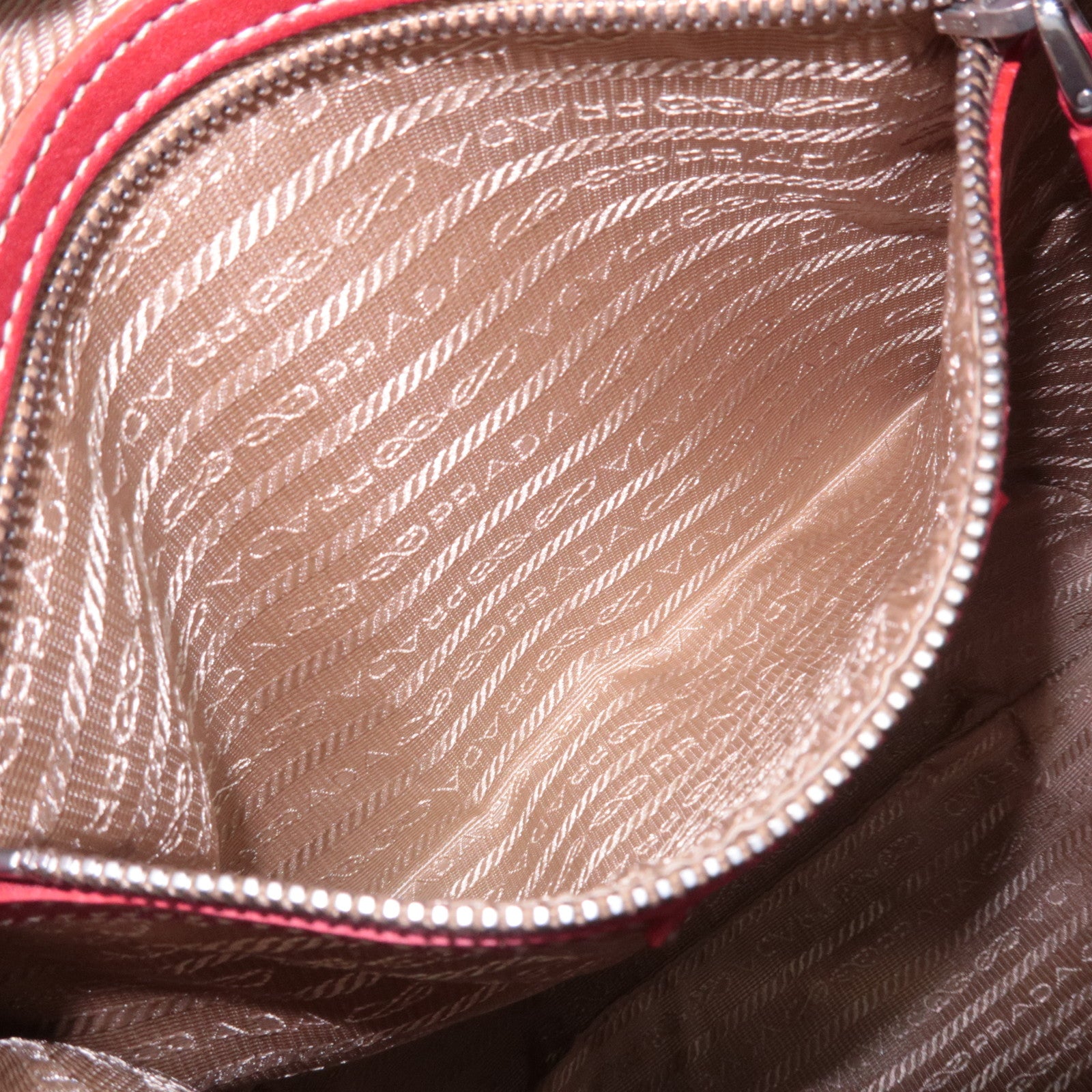 PRADA Logo Jacquard Shoulder Bag Beige Red