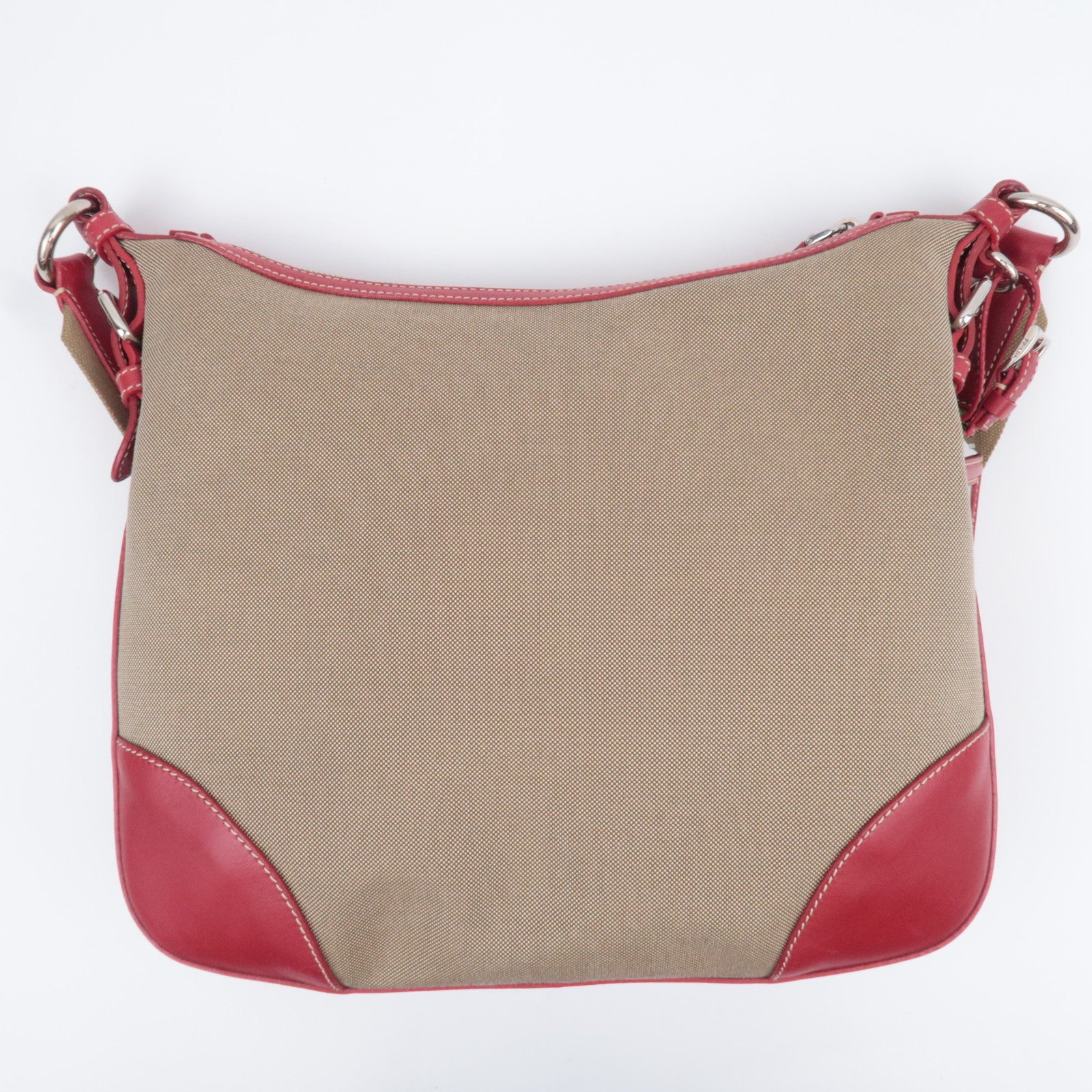 PRADA Logo Jacquard Shoulder Bag Beige Red