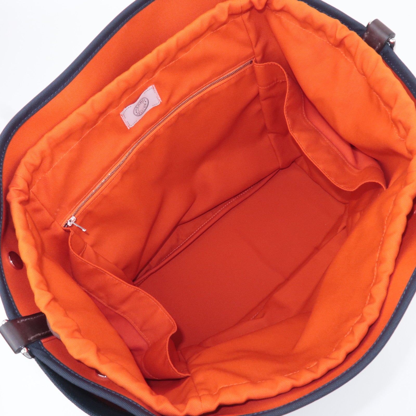 HERMES Sac De Pansage Groom 2Way Canvas Leather Tote Bag Navy Brown