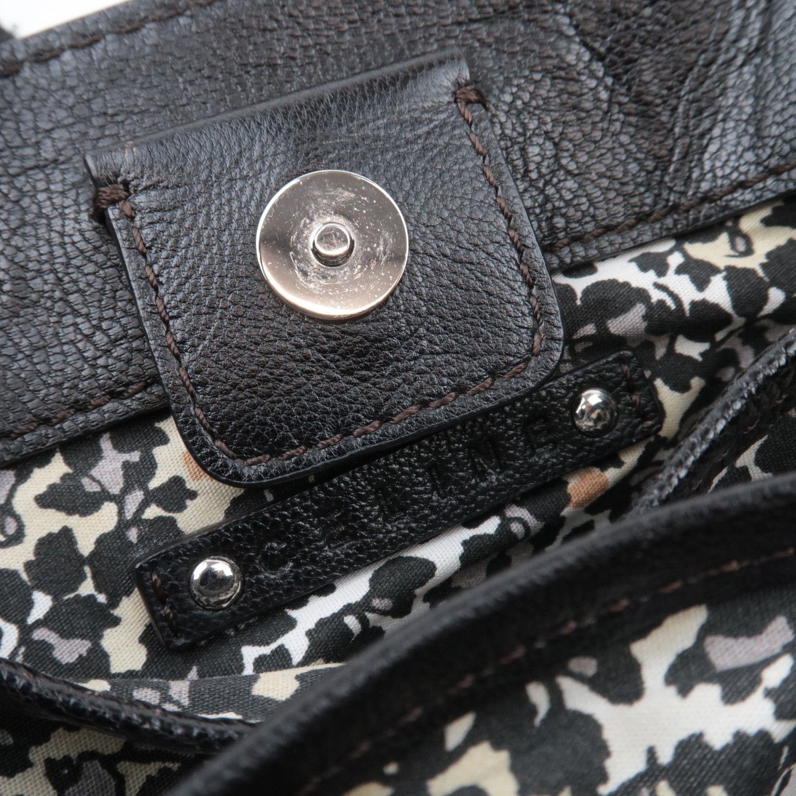 CELINE Paris Macadam 2Way Denim Leather Handbag Navy Brown
