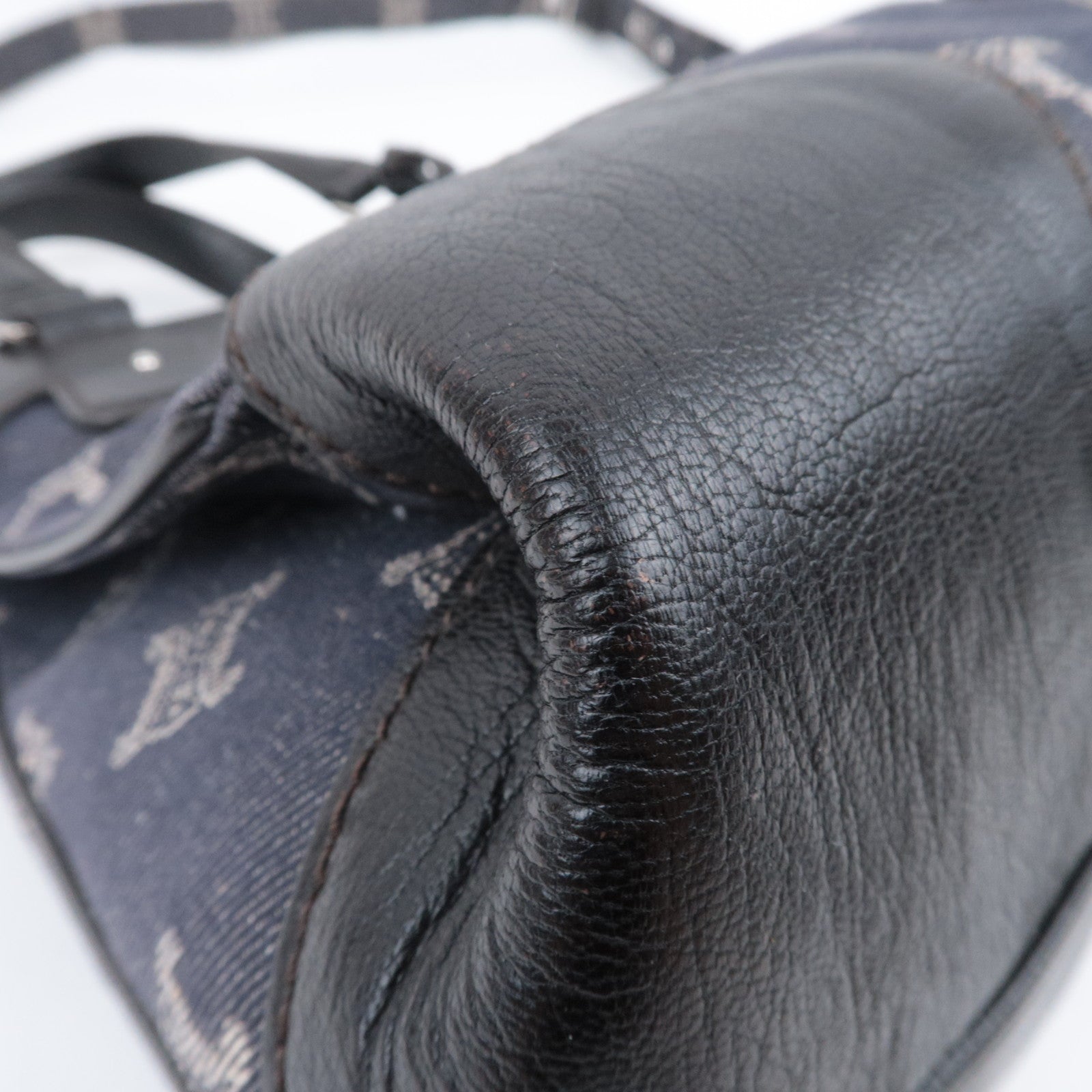 CELINE Paris Macadam 2Way Denim Leather Handbag Navy Brown