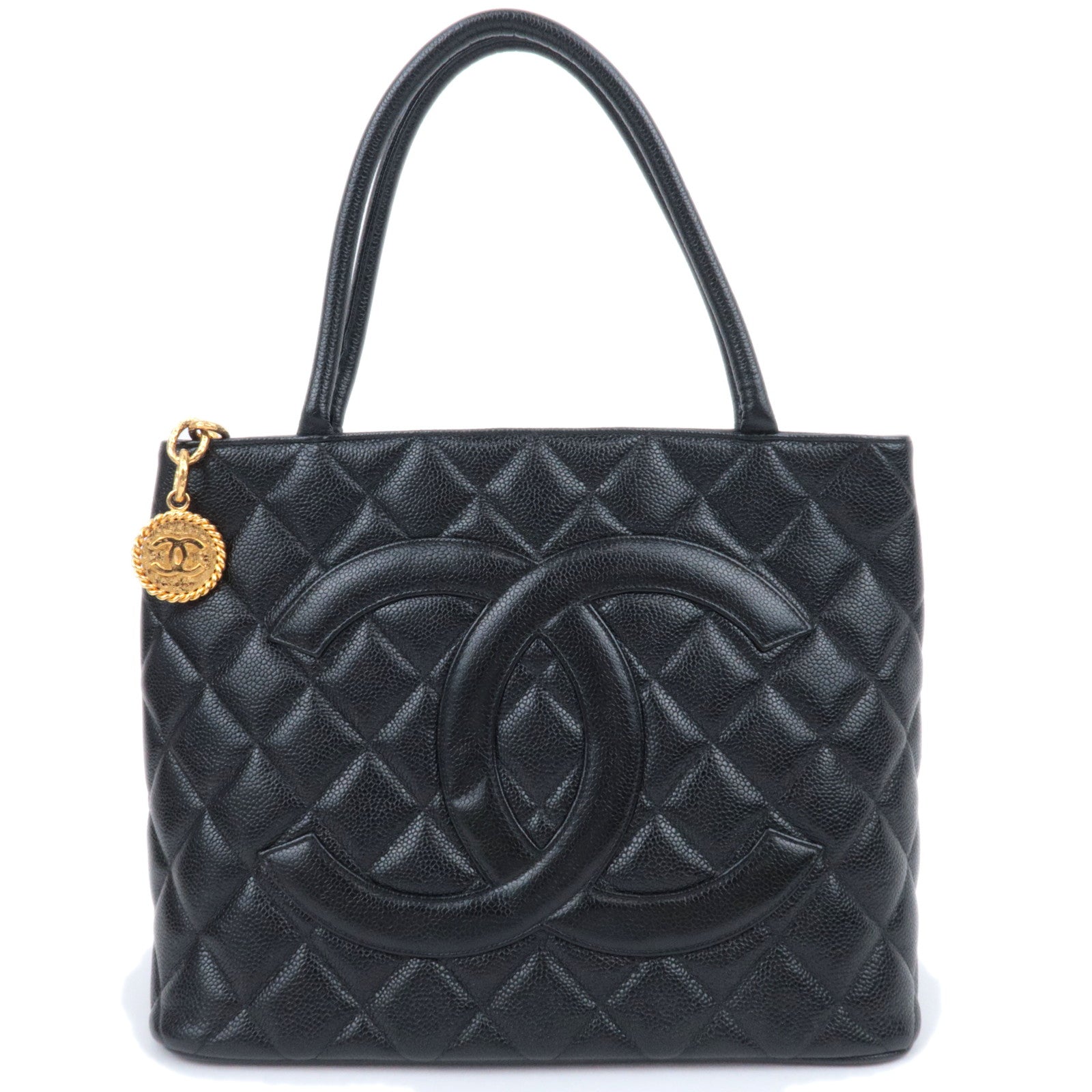 CHANEL Medallion Tote Caviarskin Black Gold HDW A0180490191