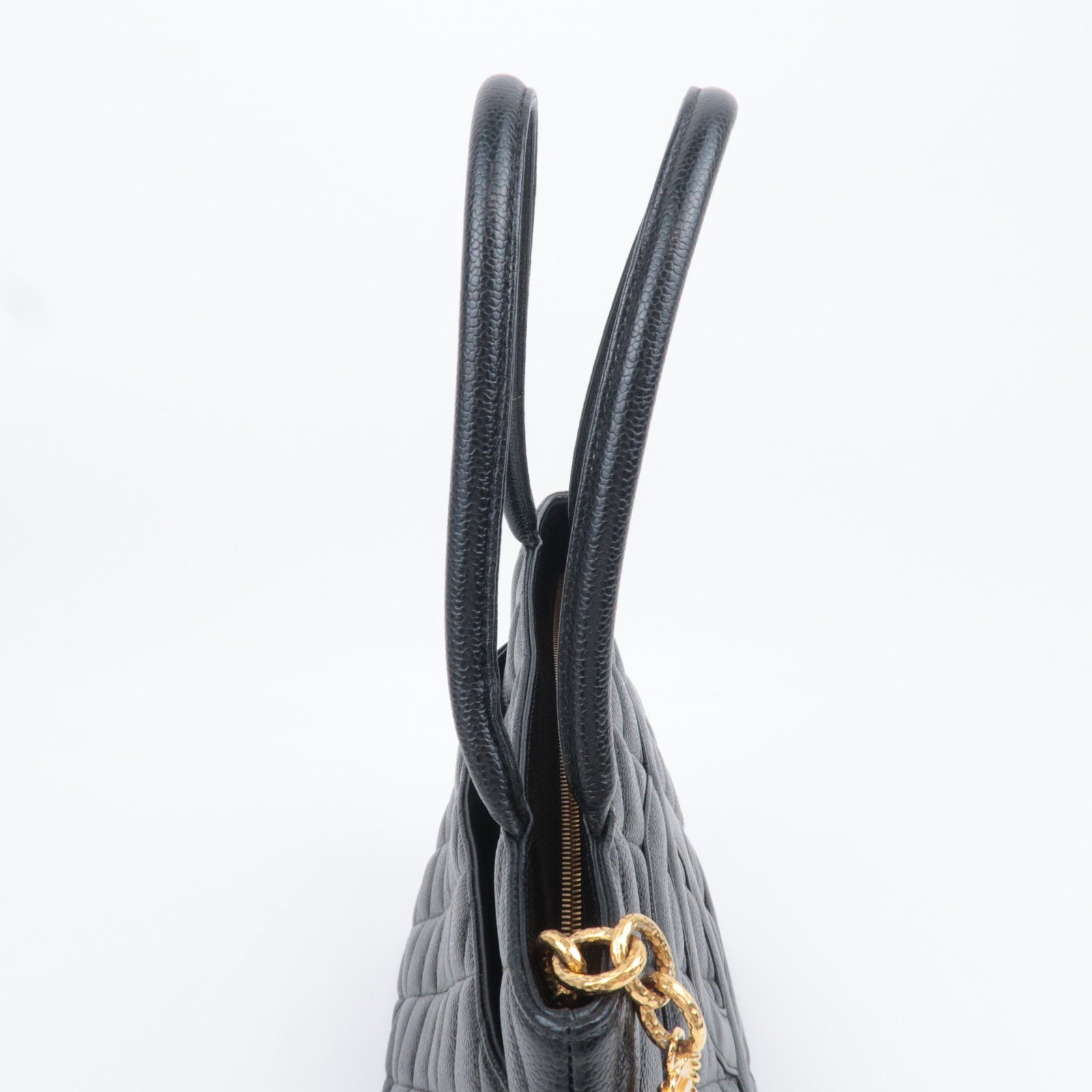 CHANEL Medallion Tote Caviarskin Black Gold HDW A01804