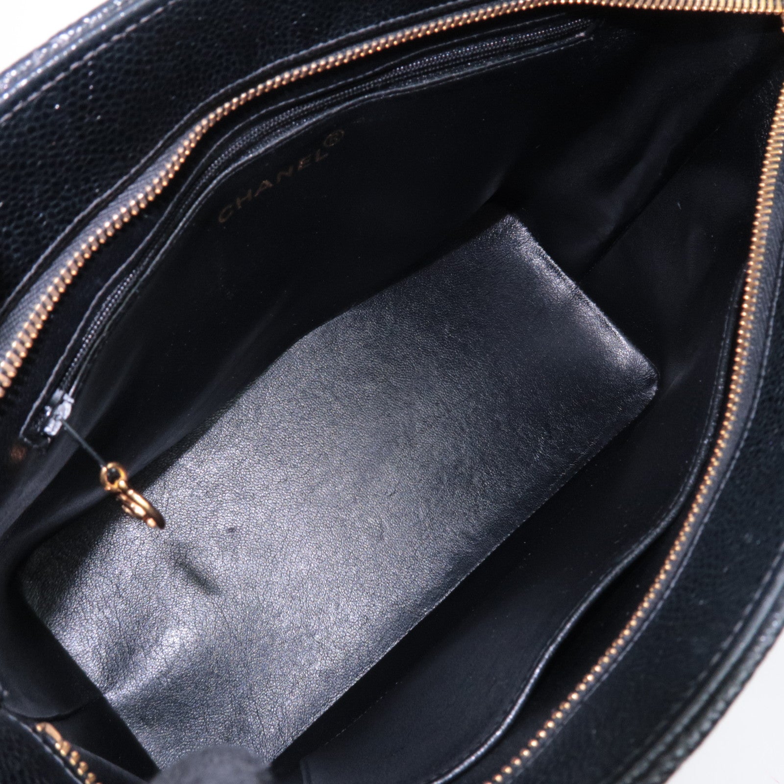 CHANEL Medallion Tote Caviarskin Black Gold HDW A01804