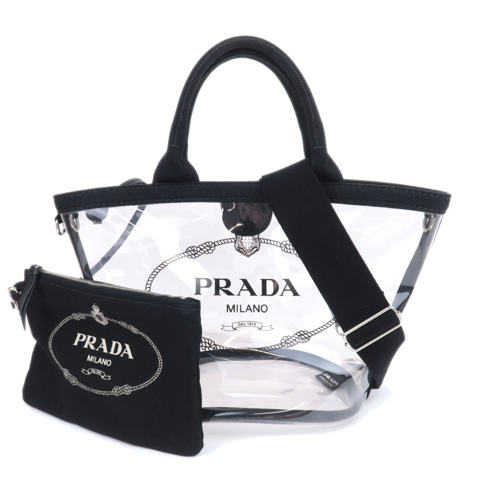 PRADA Canapa Clear Tote Bag Black90192