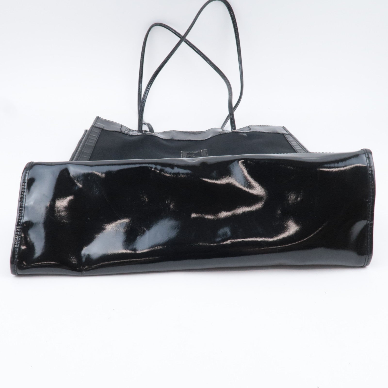 FENDI Mesh Leather Tote Bag Black 25964