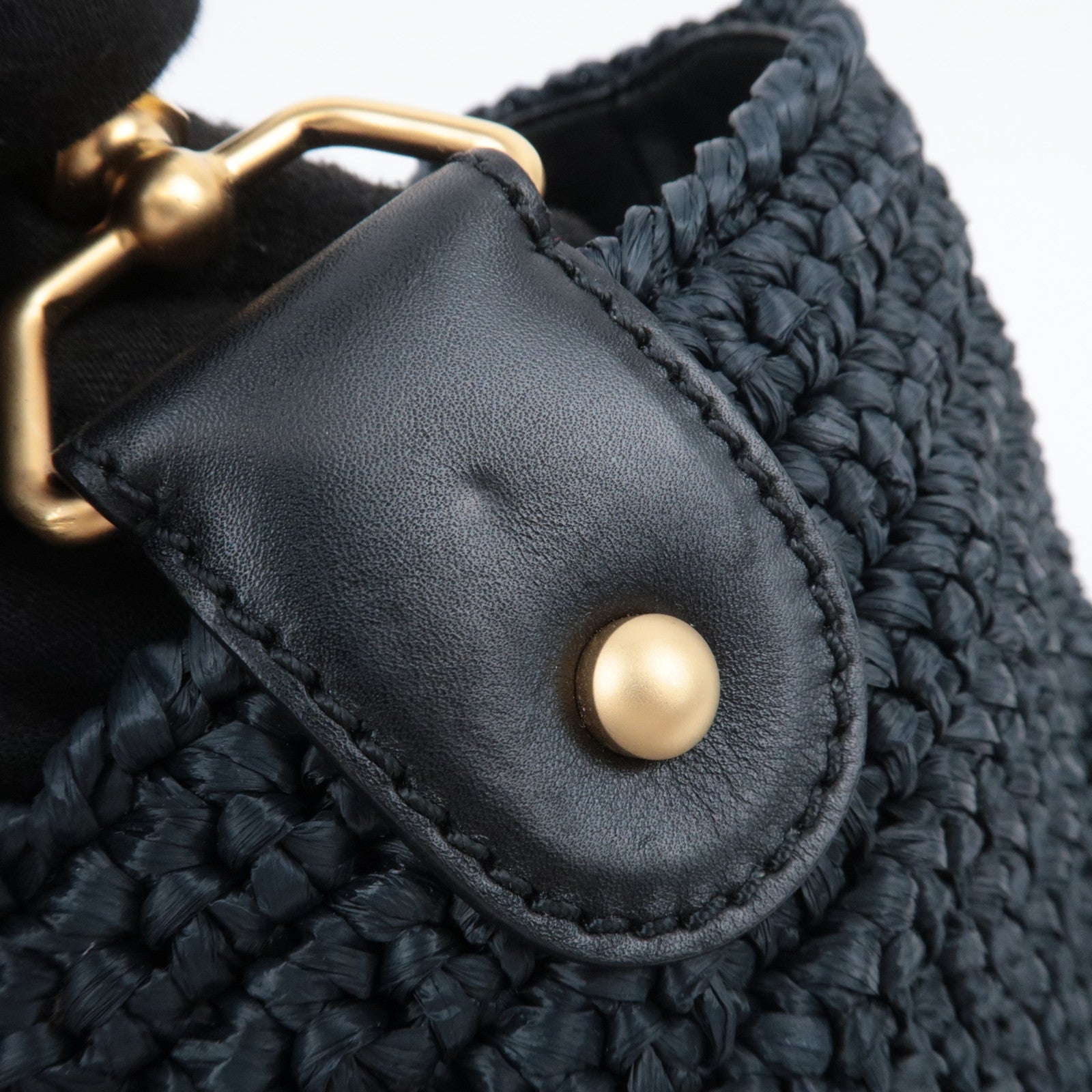 CHANEL Coco Mark Raffia Leather Chain Tote Bag Black Gold HDW