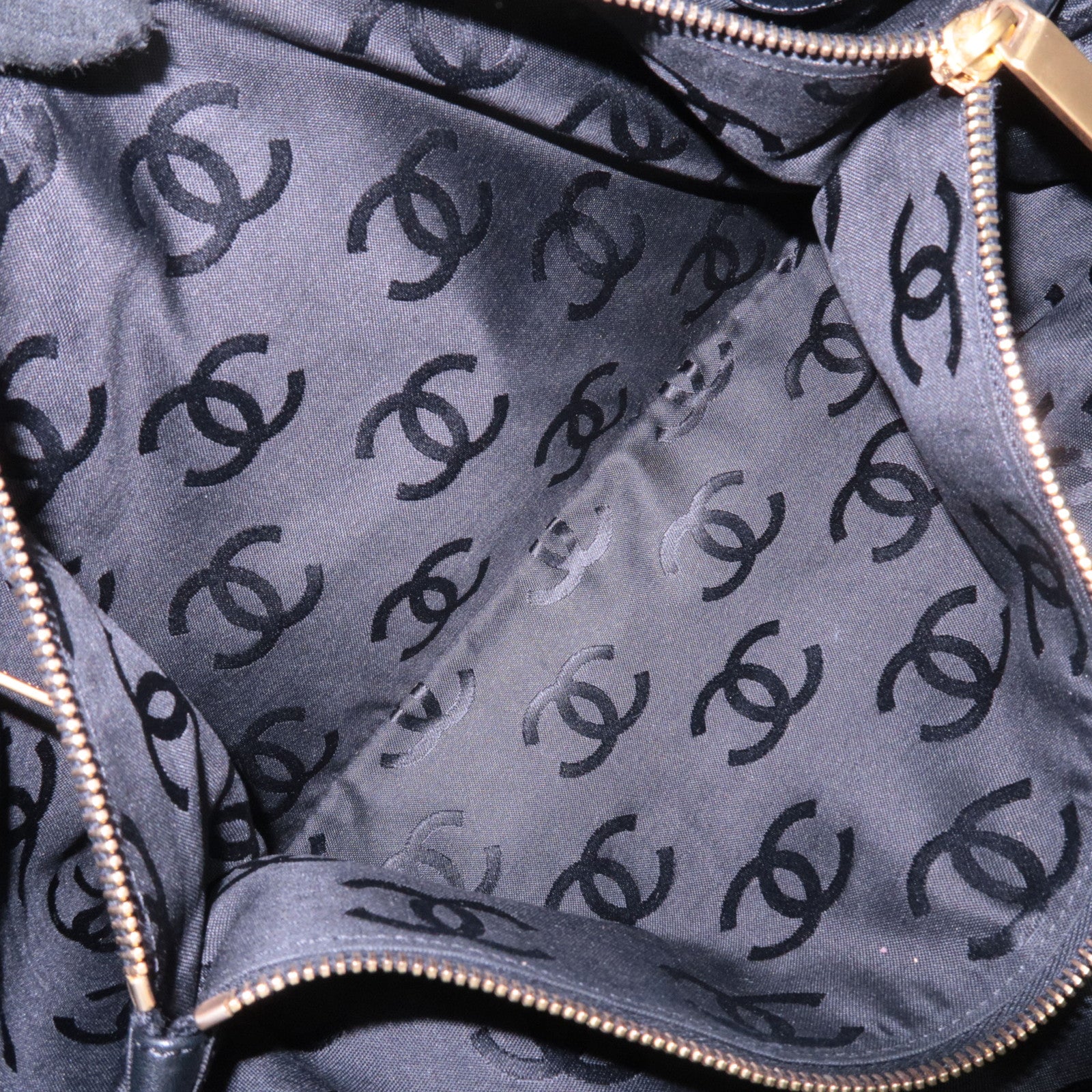 CHANEL Coco Mark Raffia Leather Chain Tote Bag Black Gold HDW