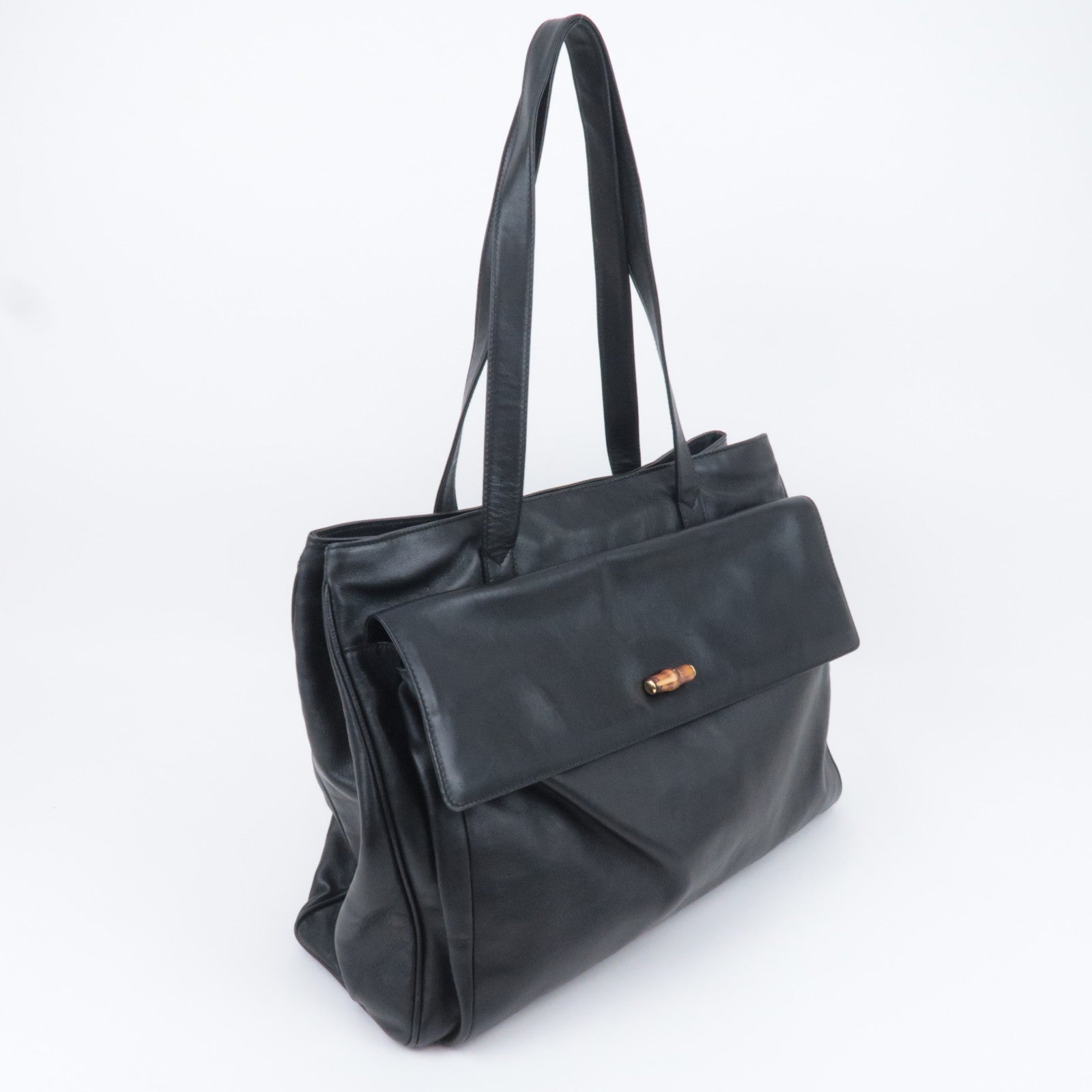 GUCCI Bamboo Leather Tote Bag Black 002.14.0287